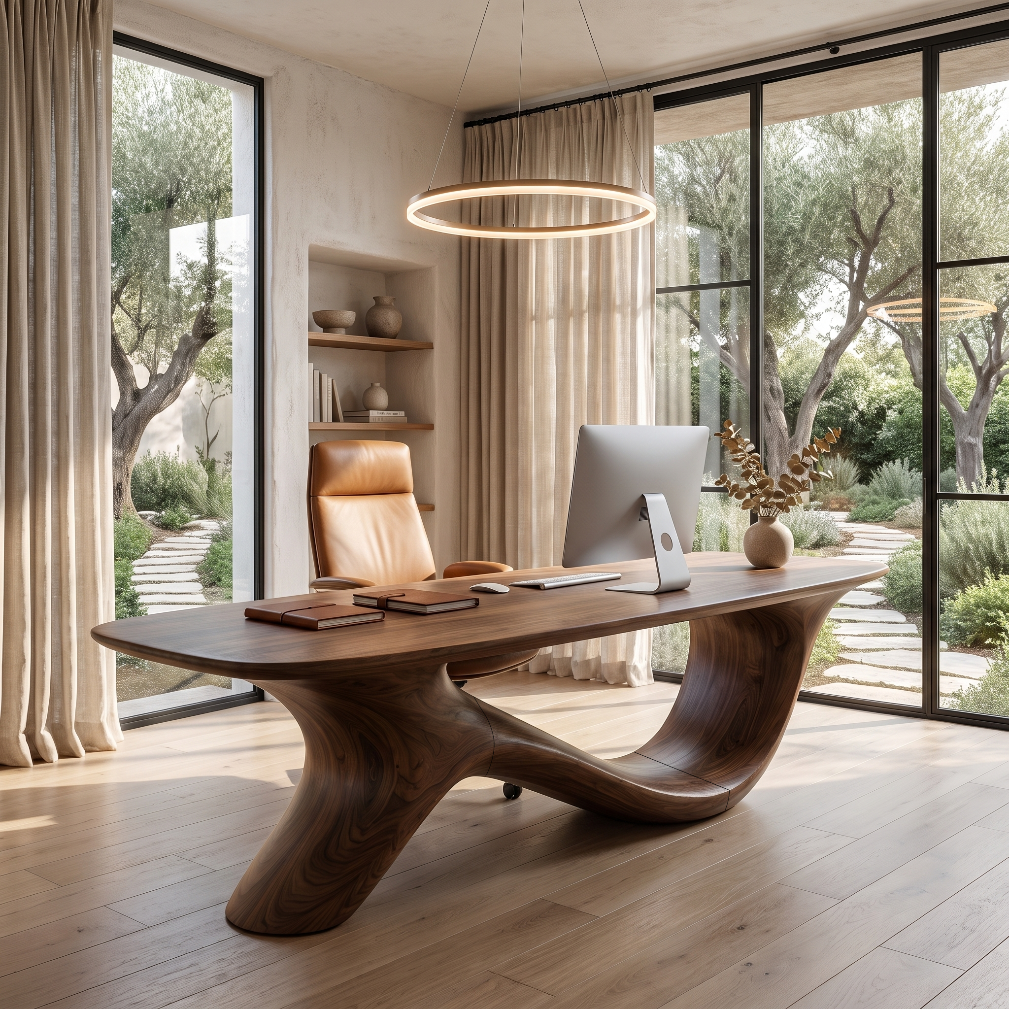 Modern Sculptural Base Desk Solid Wood Desk For Workspace SINLHADE160