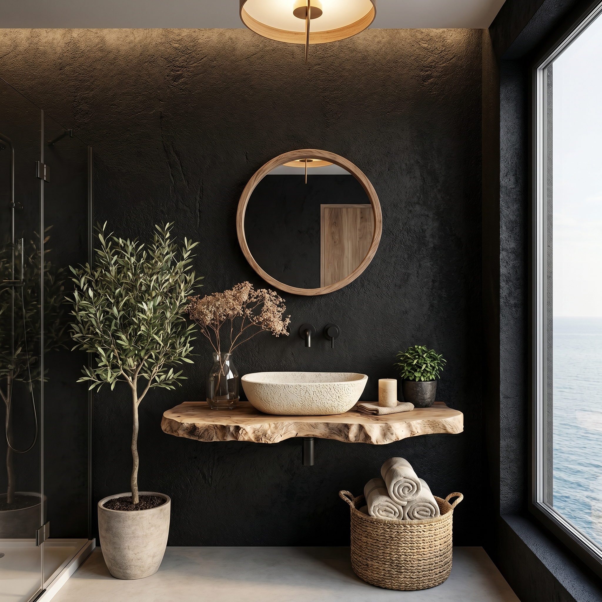 Rustic Floating Bathroom Vanity With Live Edge Wood Shelf For Bathroom And Powder Room SINLHABRV308