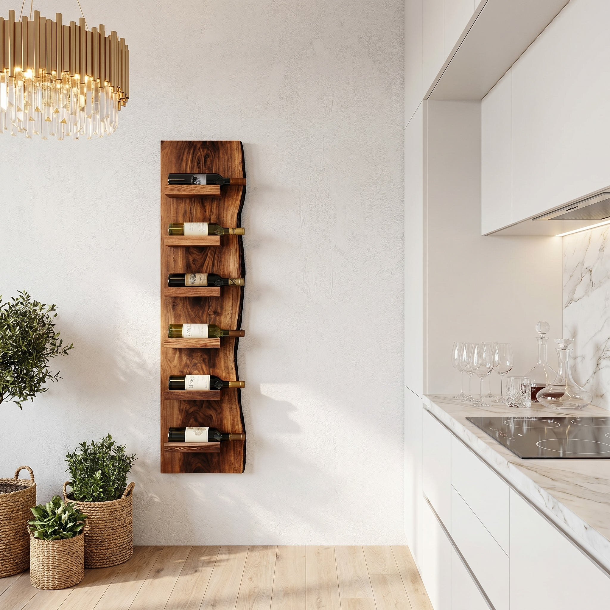 Rustic Wall Mounted Wine Rack With Vertical Wooden Storage Shelves For Kitchen And Dining Room SINLHAWR027