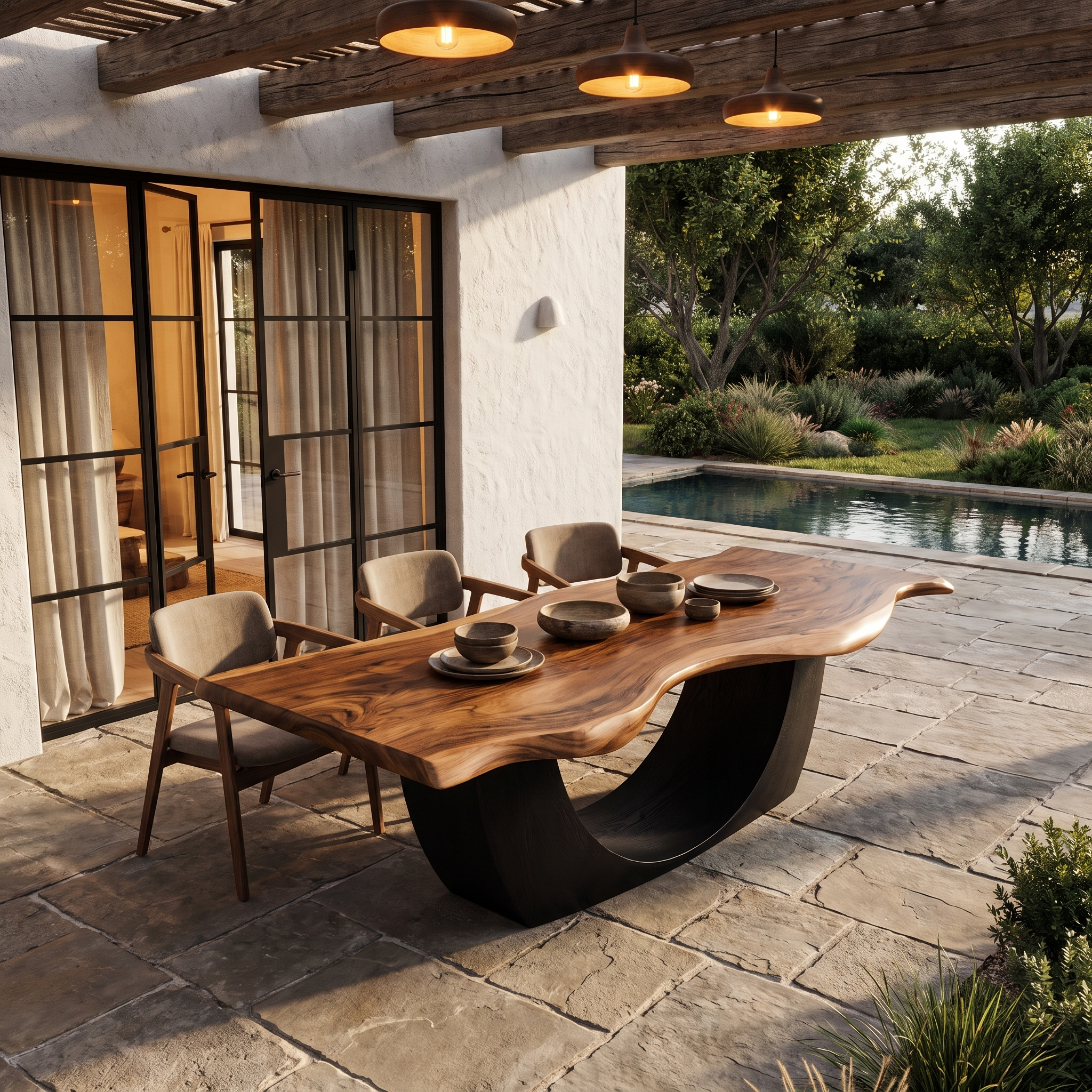 Modern Sculptural Dining Table Live Edge Wood Table For Dining Room SINLHADN205