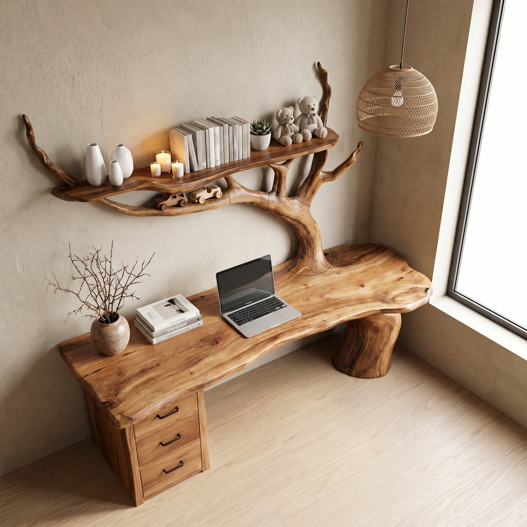 Nature Inspired Tree Branch Desk Sculptural Corner Workstation Home Office And Workspace SINLHADK104