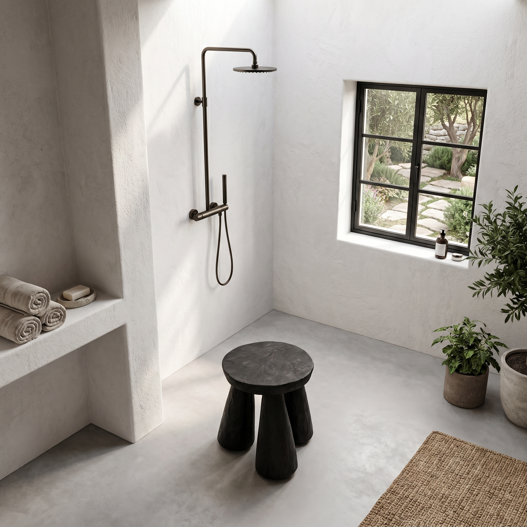 Rustic Bathroom Stool With Handcrafted Solid Wood Design For Bathroom SINLHAWS007