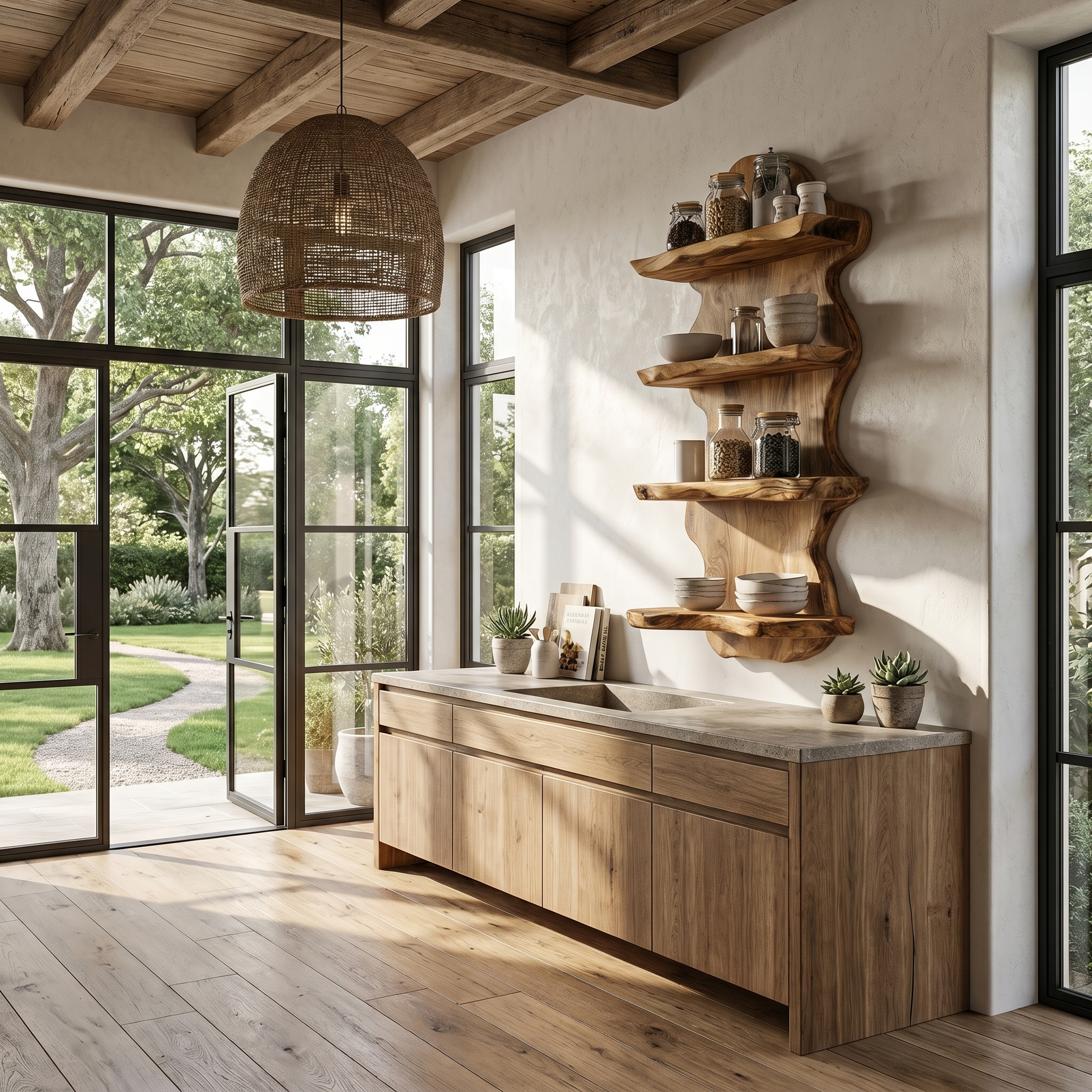 Sculptural Floating Shelf With Organic Wooden Form For Living Room And Kitchen SINLHAFL553