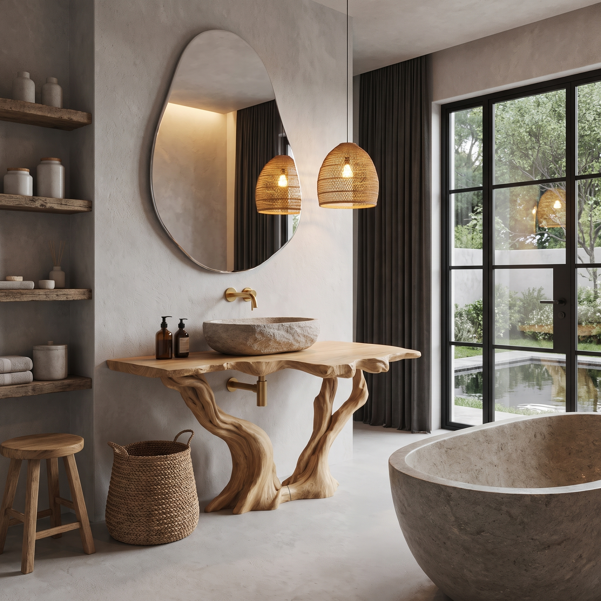 Organic Bathroom Vanity With Sculptural Tree Branch Base For Bathroom SINLHABRV333