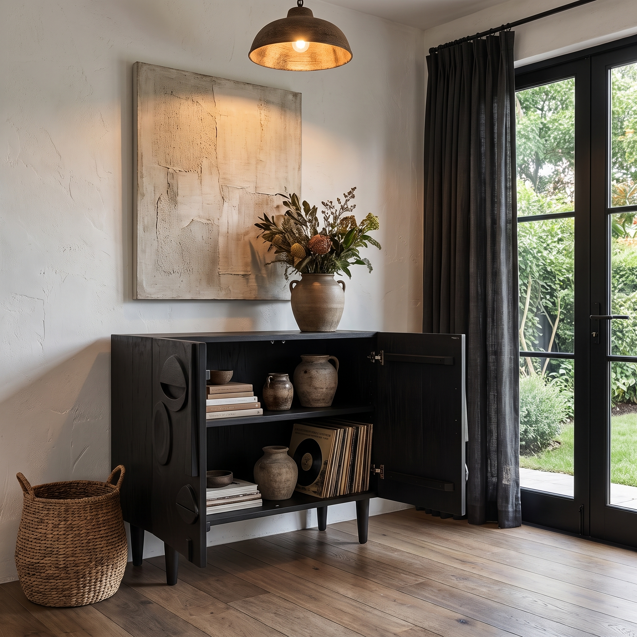 Modern Accent Cabinet With Abstract Face Design For Living Room And Entryway SINLHASD001