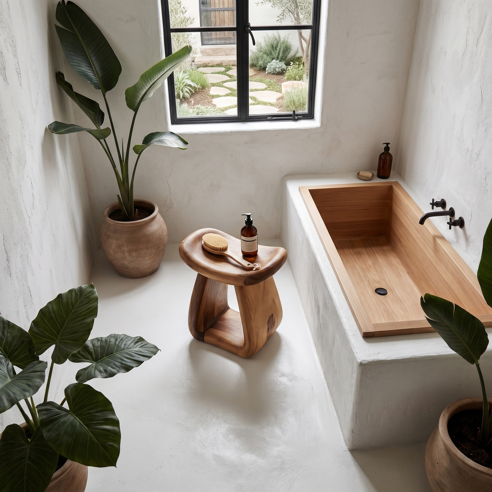 Organic Bath Stool With Handcrafted Pedestal Design For Bathroom SINLHAWS016