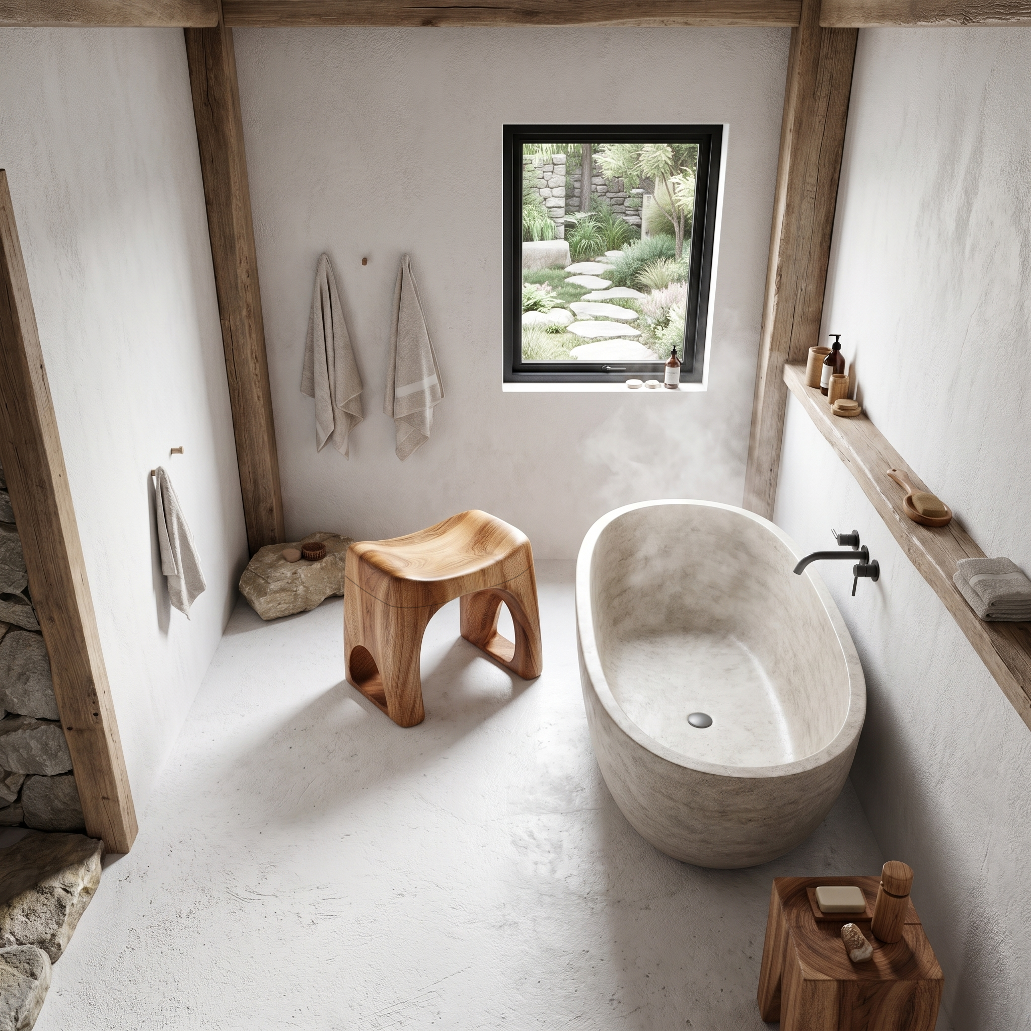 Minimalist Bathroom Stool With Organic Solid Wood Design For Bathroom SINLHAWS017
