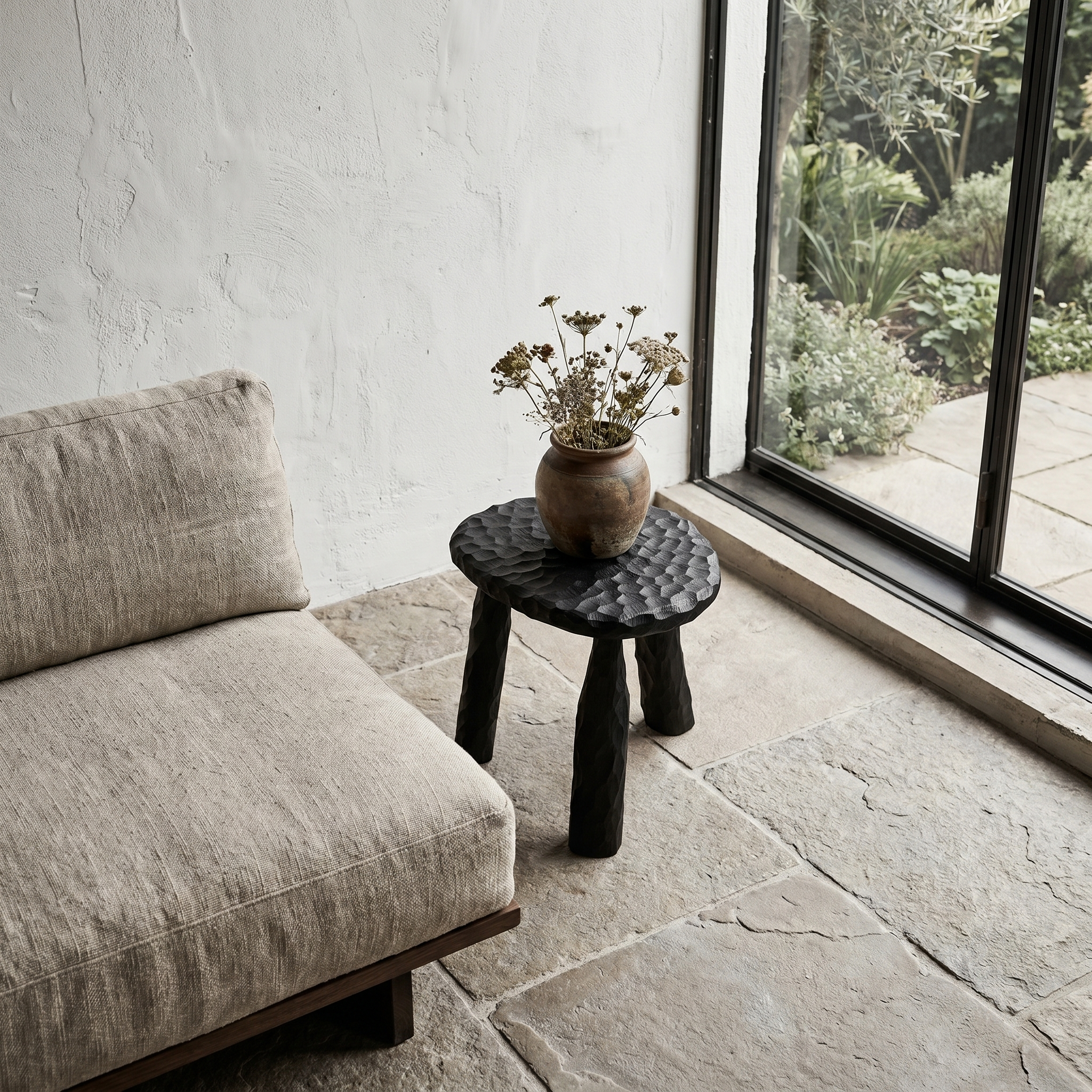 Rustic Side Table With Handcrafted Solid Wood Top And Chunky Pedestal Legs For Living Room And Bedroom SINLHABT263