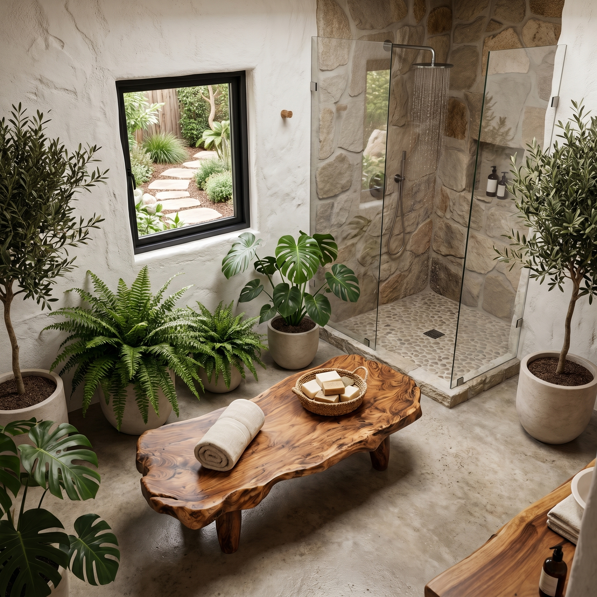 Organic Live Edge Shower Bench For Bathroom SINLHARS123