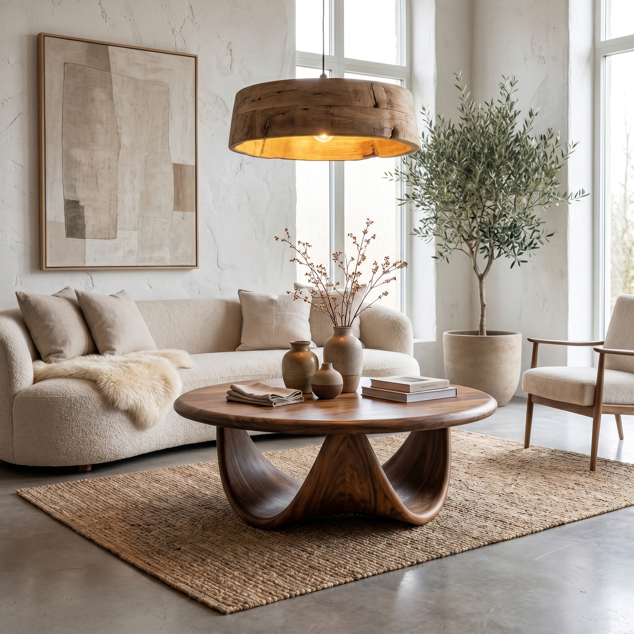 Modern Coffee Table With Sculptural Double Loop Wood Base For Living Room SINLHACF366