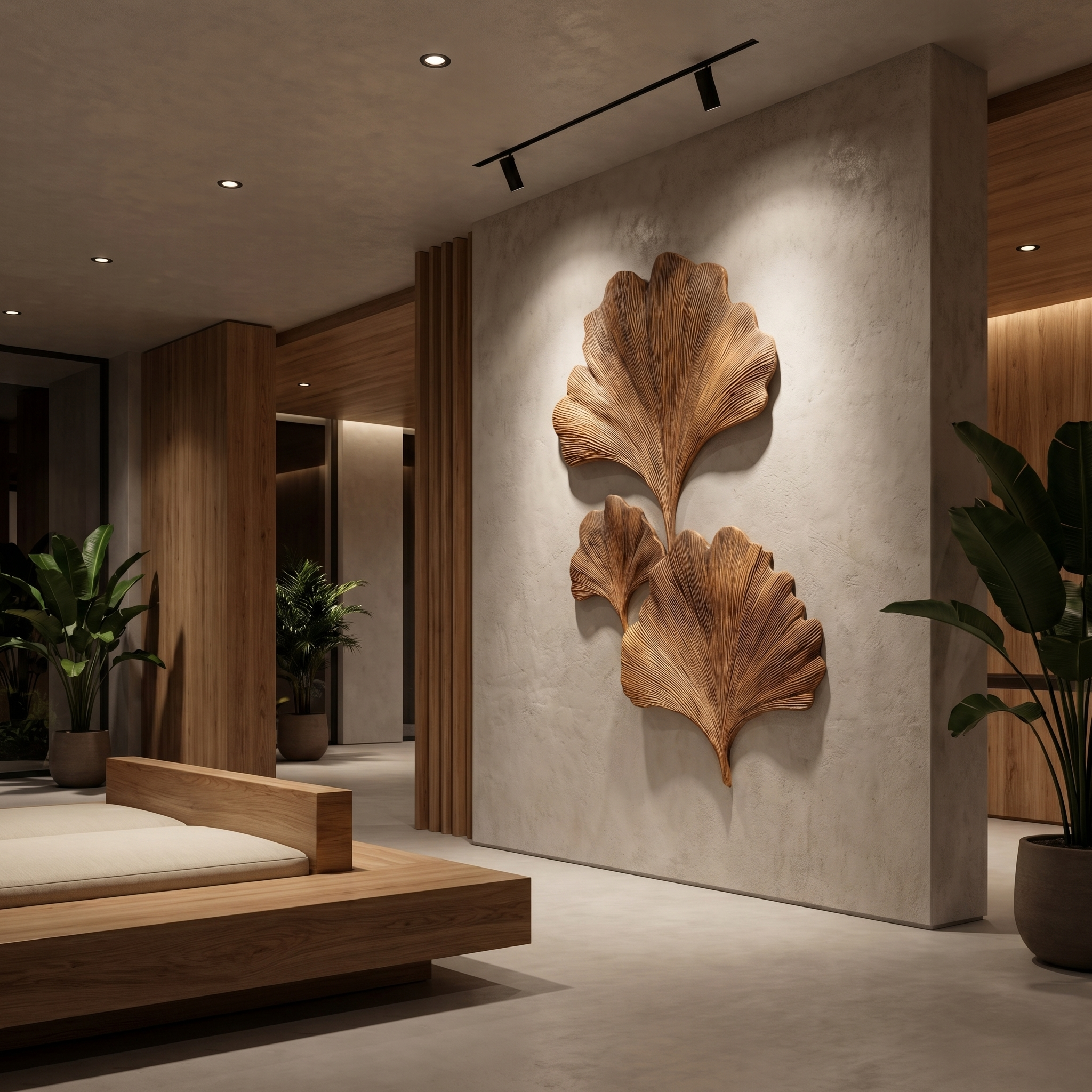 Sculptural Ginkgo Leaf Wall Art For Living Room SINLHAWD066
