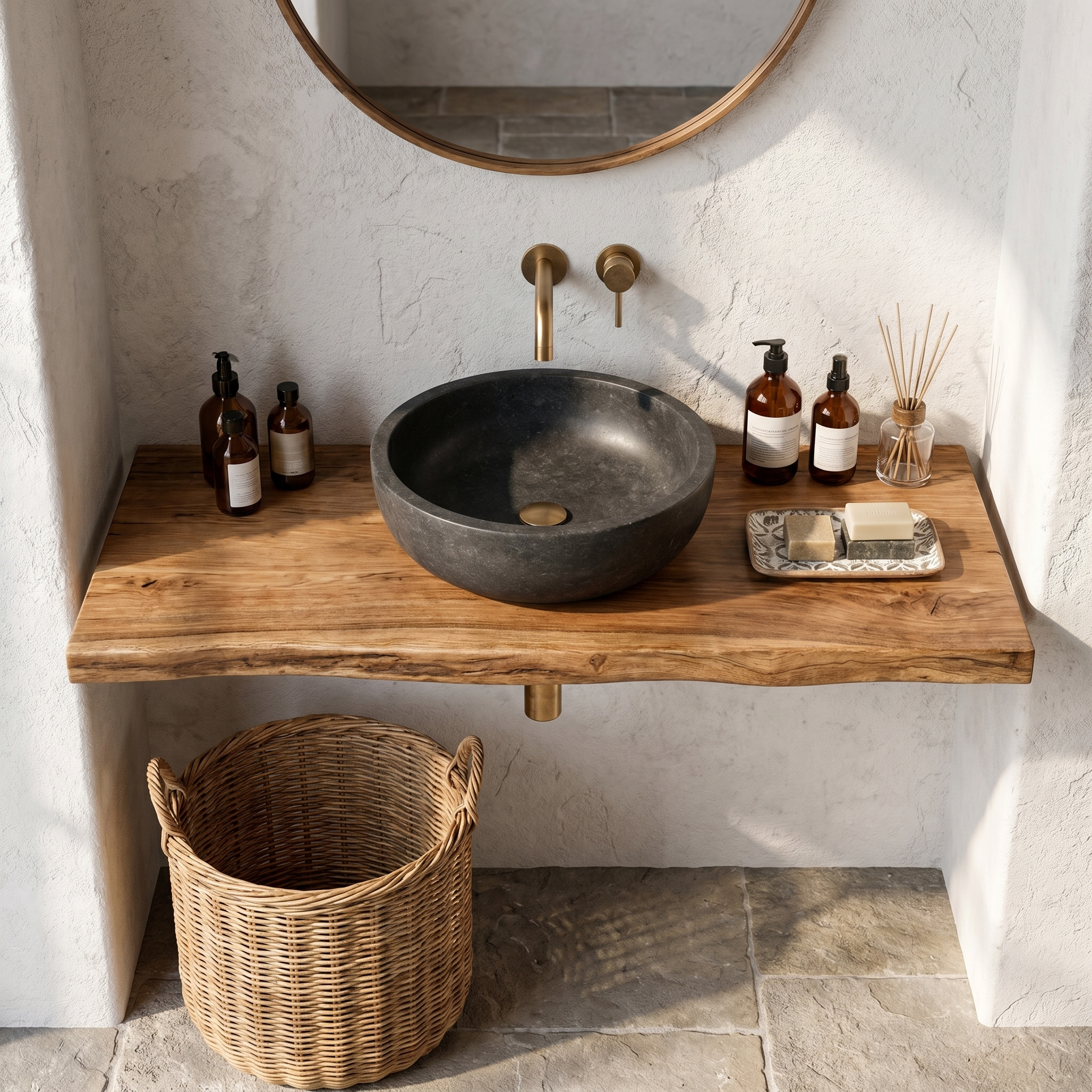 Rustic Organic Bathroom Vanity With Natural Wood Design For Bathroom SINLHABRV307