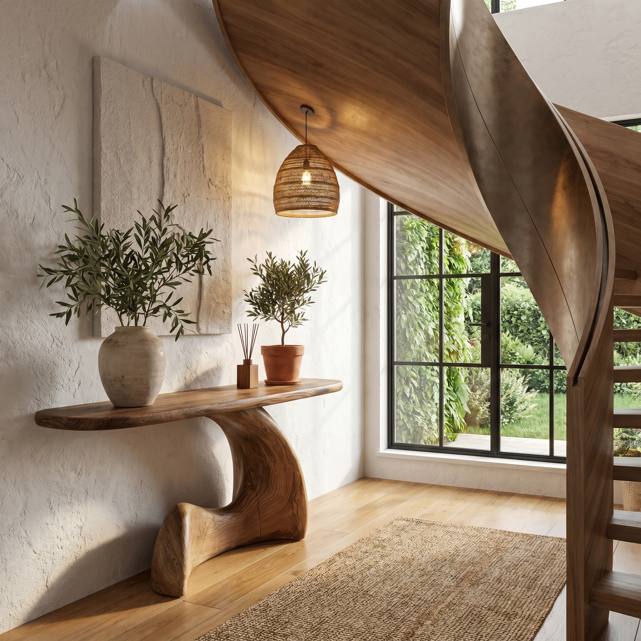 Organic Console Table With Sculptural Curved Wood Base For Entryway And Living Room SINLHACS583