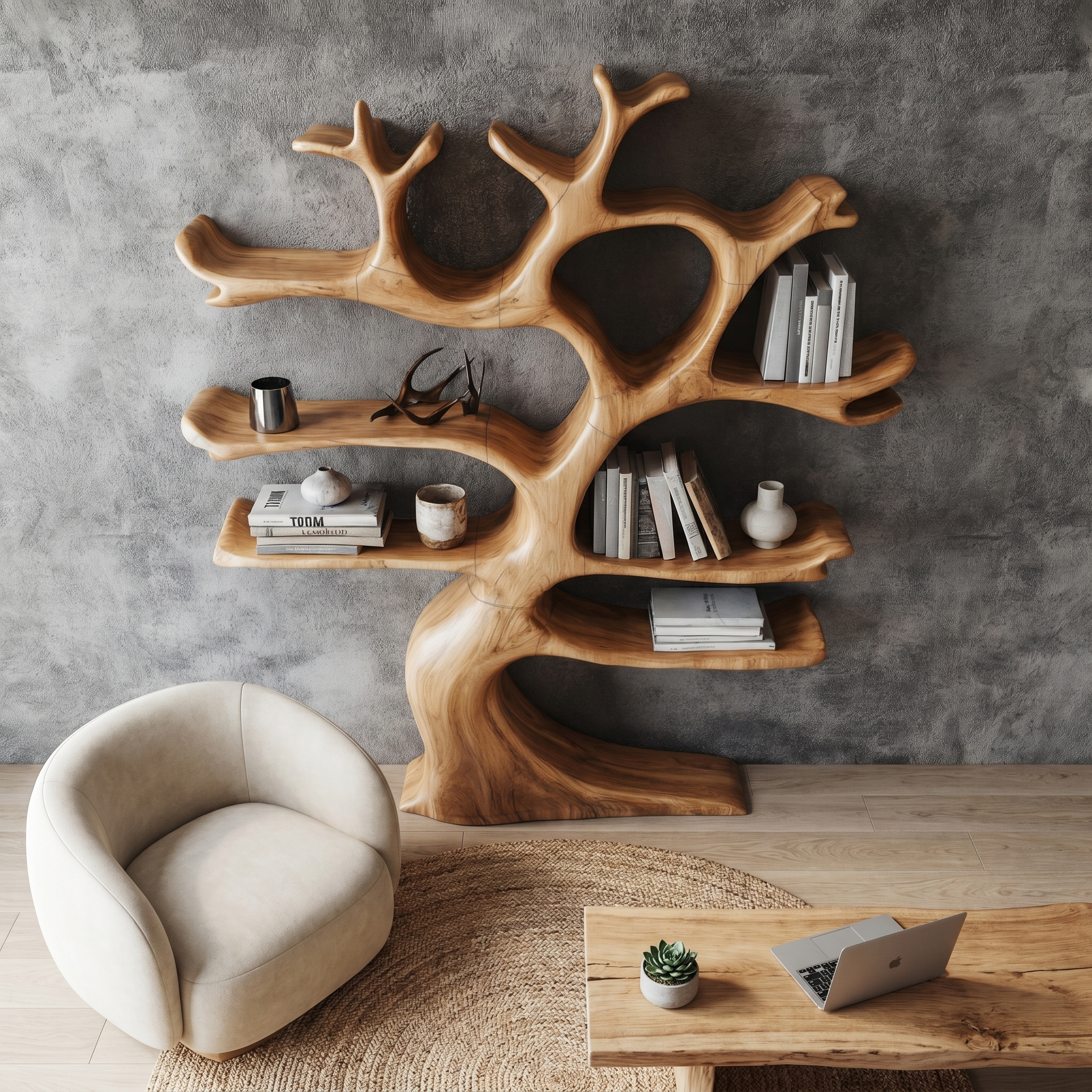Organic Modern Tree Wall Shelf With Branch Inspired Storage For Living Room SINLHATB754