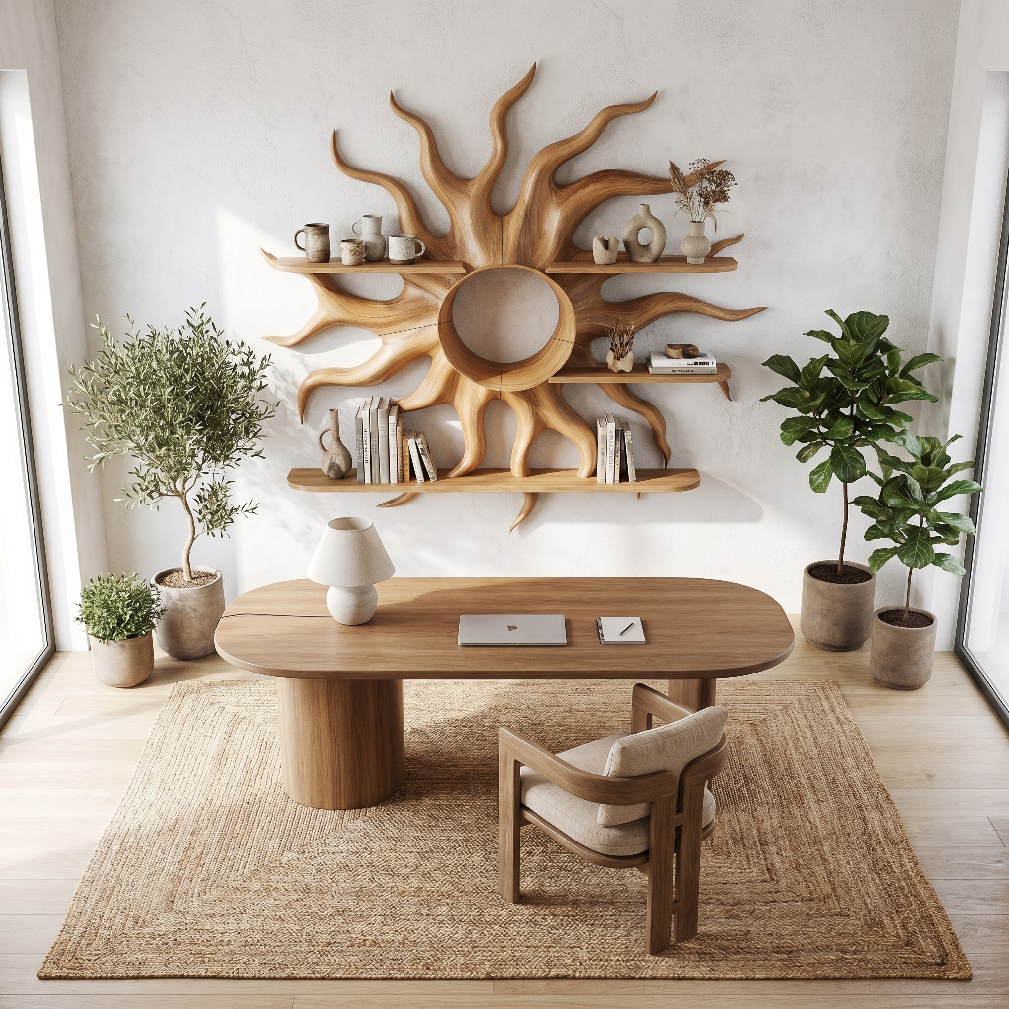 Sculptural Sun Wall Shelf With Floating Shelf For Home Decor SINLHAFL547