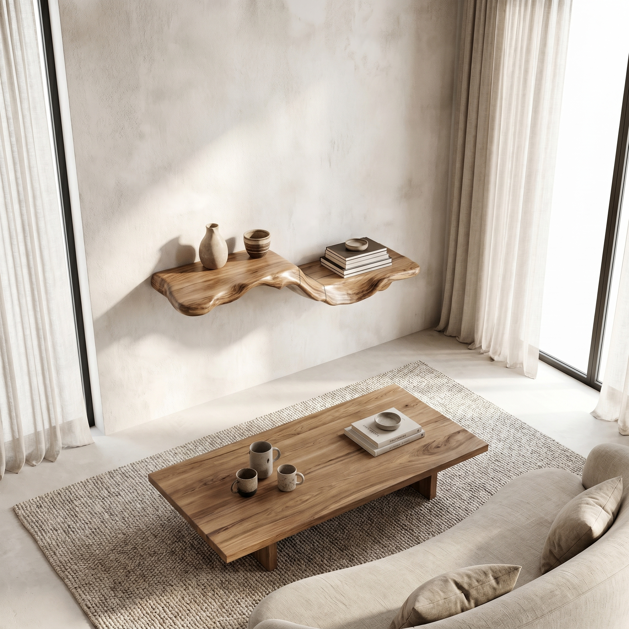 Organic Floating Shelf With Flowing Tree Branch Design For Living Room And Bedroom SINLHAFL550