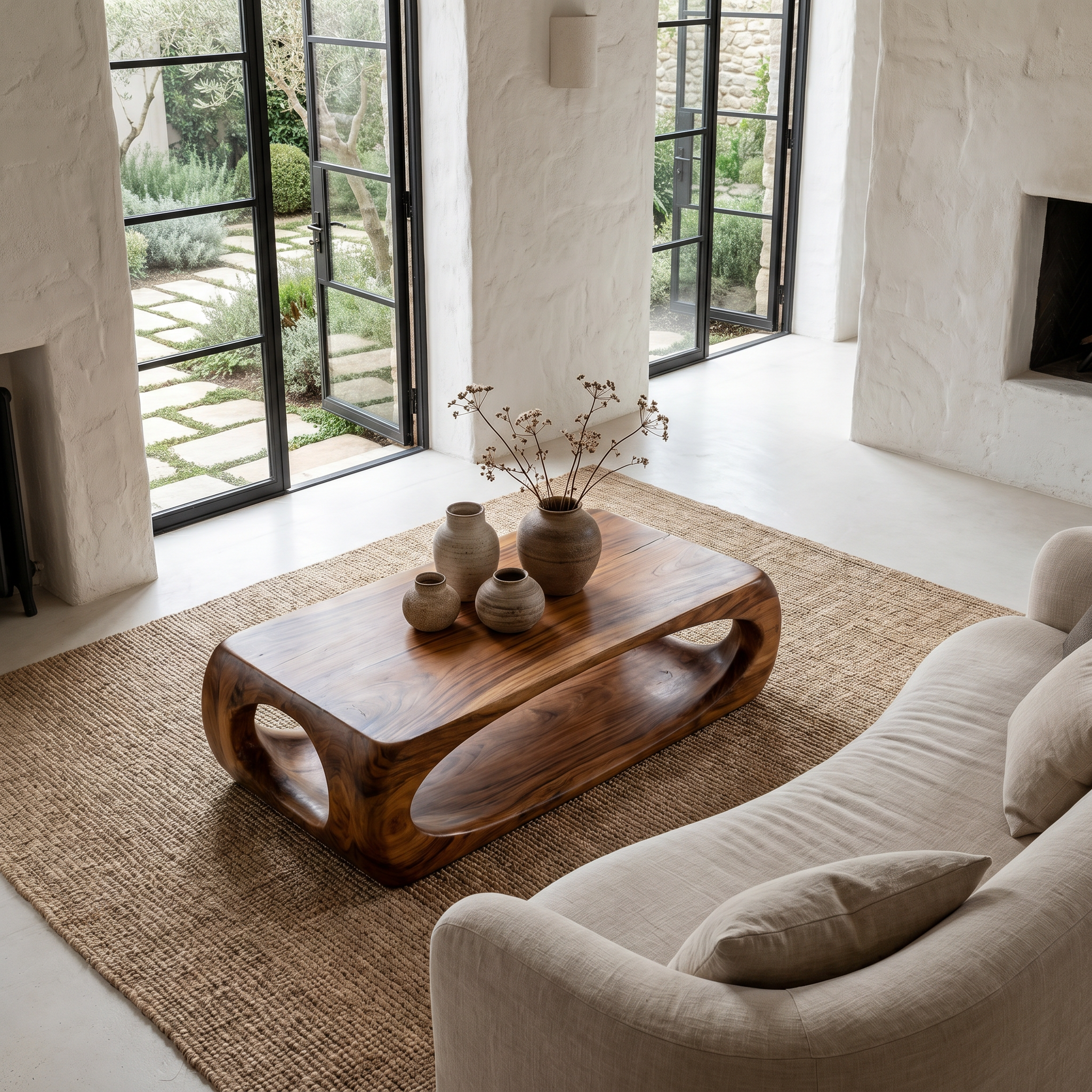 Nature Inspired Coffee Table With Flowing Open Form Base For Living Room SINLHACF388