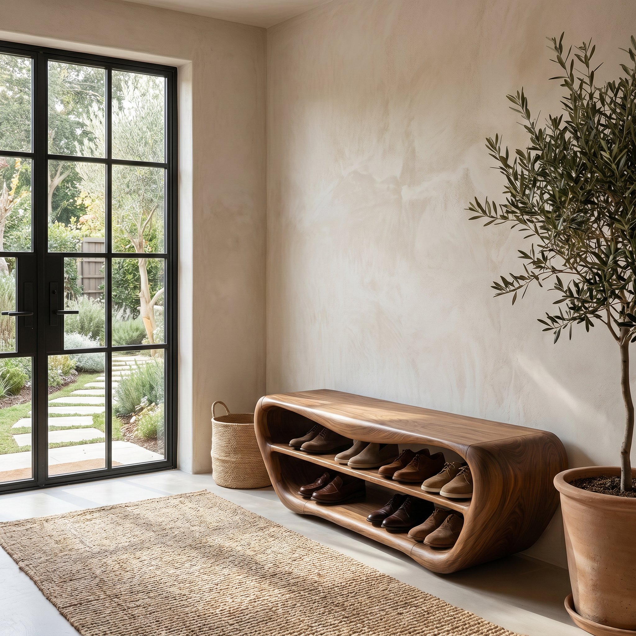 Handcrafted Shoe Bench With Open Storage For Entryway SINLHASB090