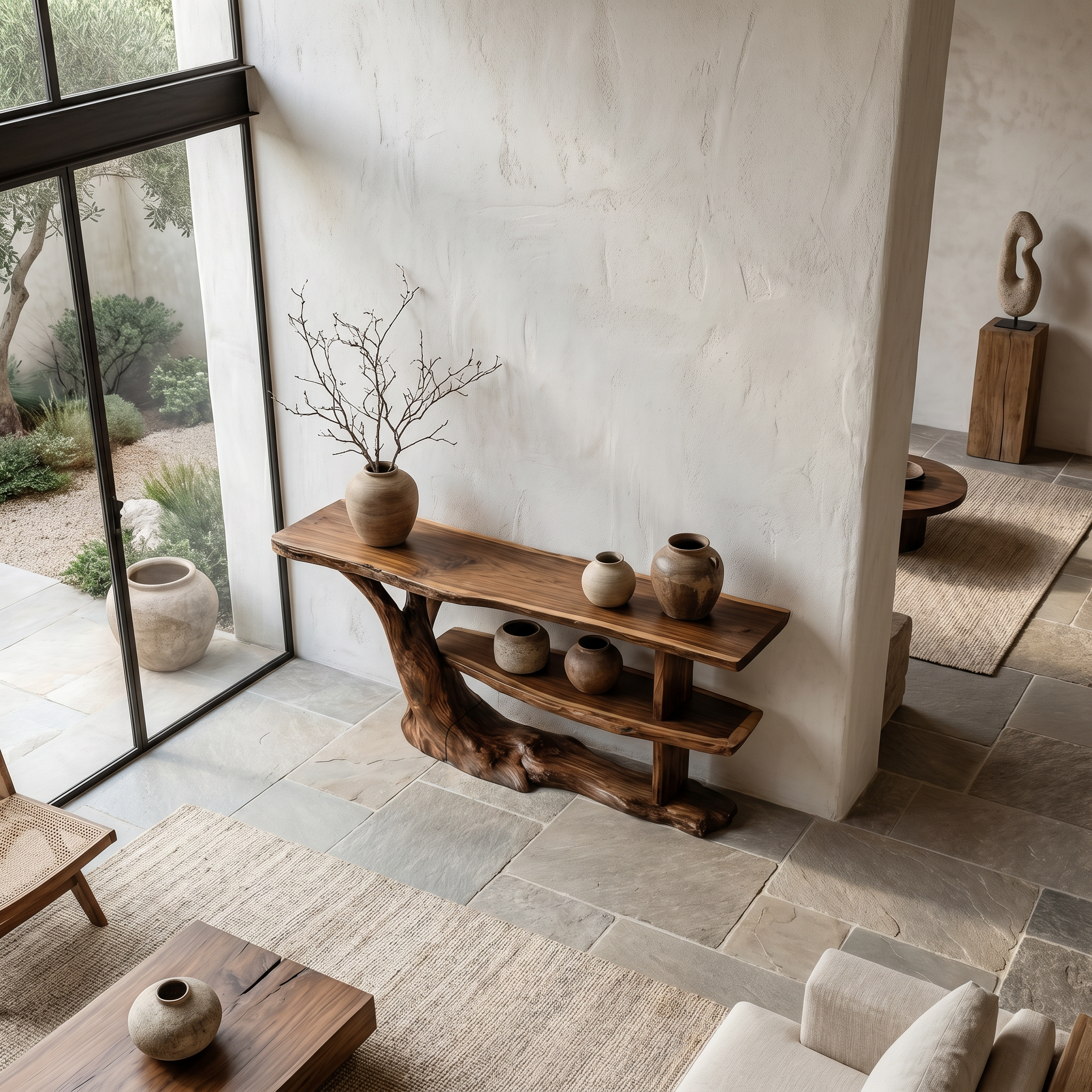 Modern Console Table With Flowing Wood Pedestal Base For Entryway SINLHACS619