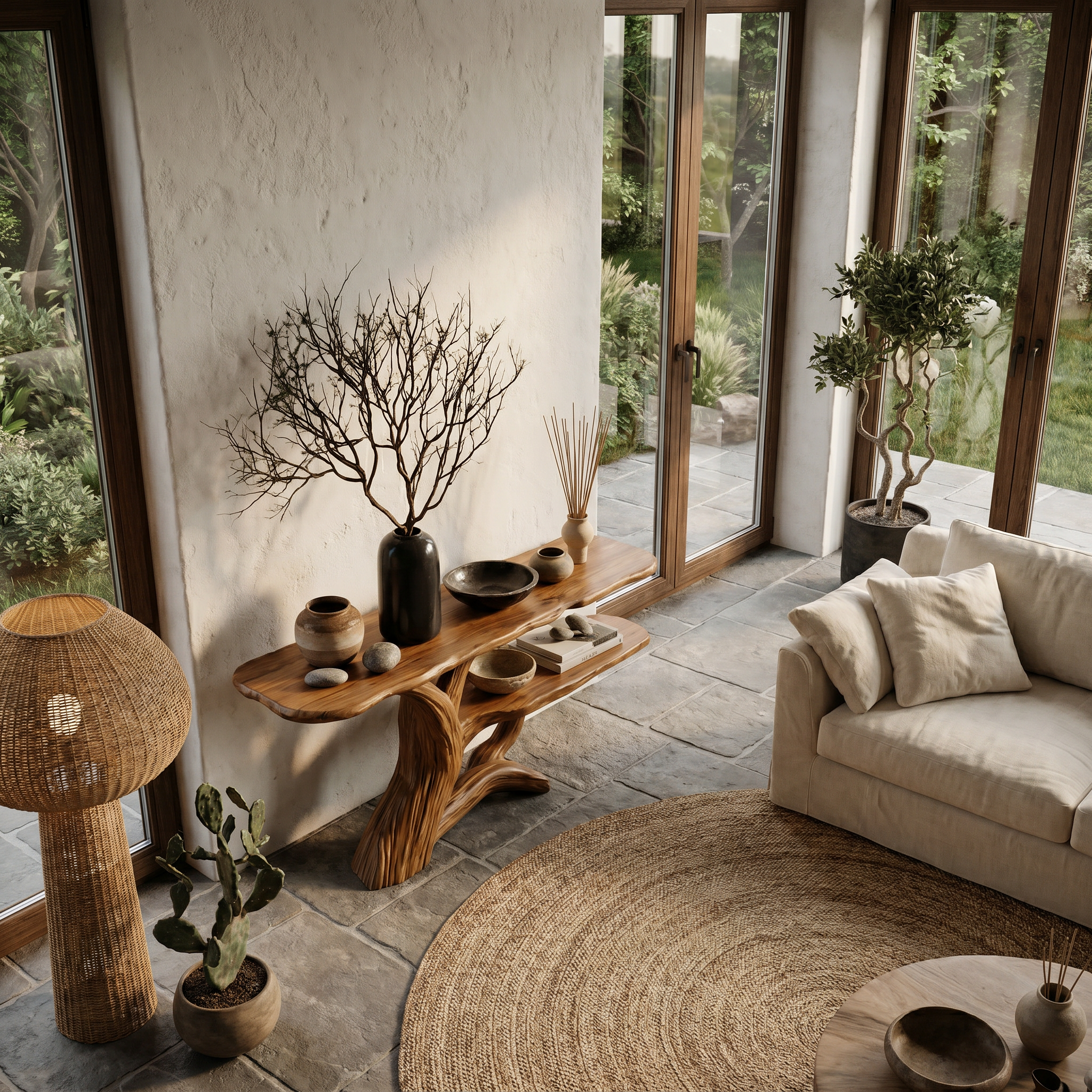 Nature Inspired Console Table With Open Shelf Storage For Living Room SINLHACS620