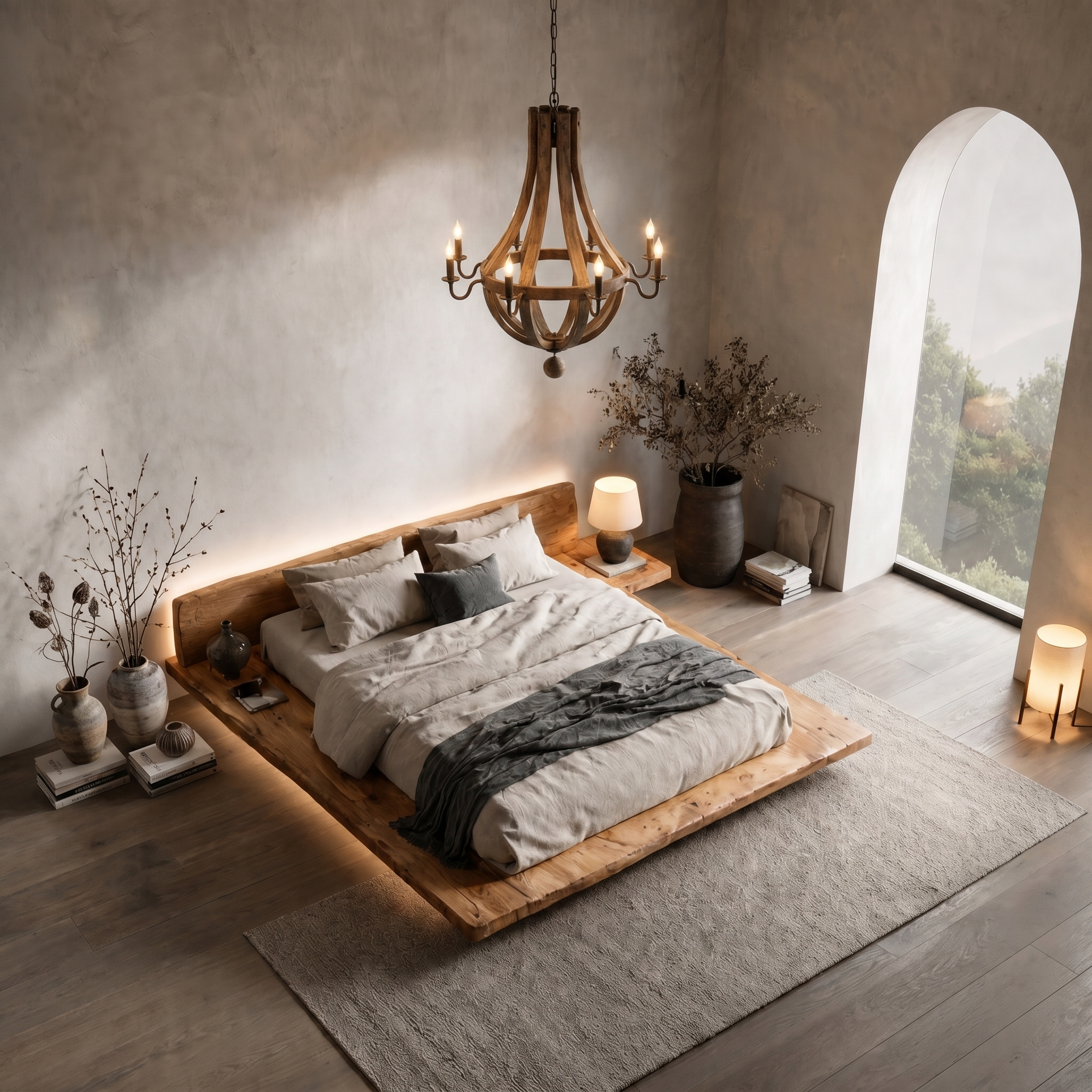 Modern Platform Bed Frame With Floating Design And Upholstered Headboard For Bedroom SINLHAWB123