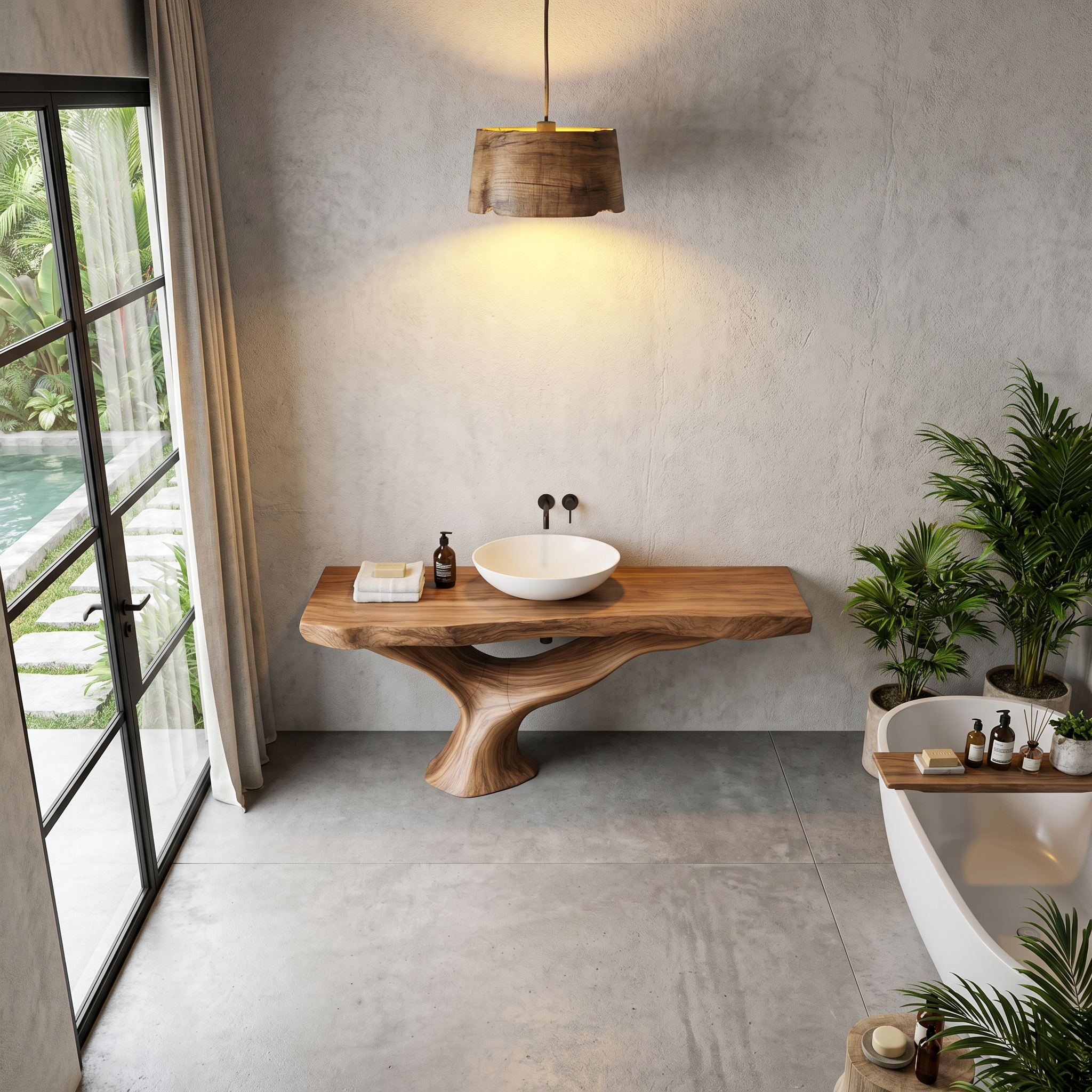 Contemporary Bathroom Vanity With Organic Wood Countertop And Artistic Base For Bathroom SINLHABRV312