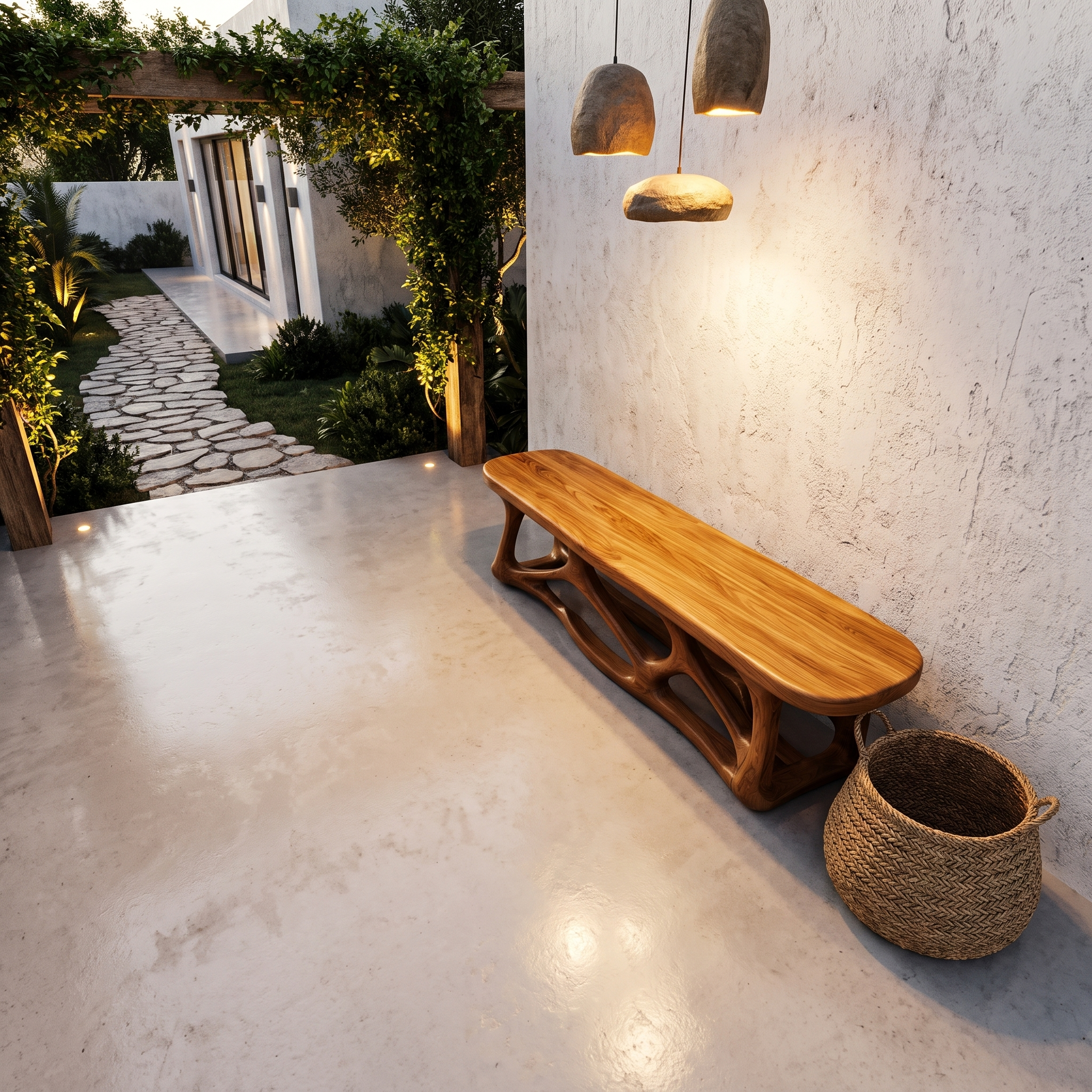 Contemporary Wood Bench With Flowing Organic Design For Hallway And Entryway SINLHABEN138