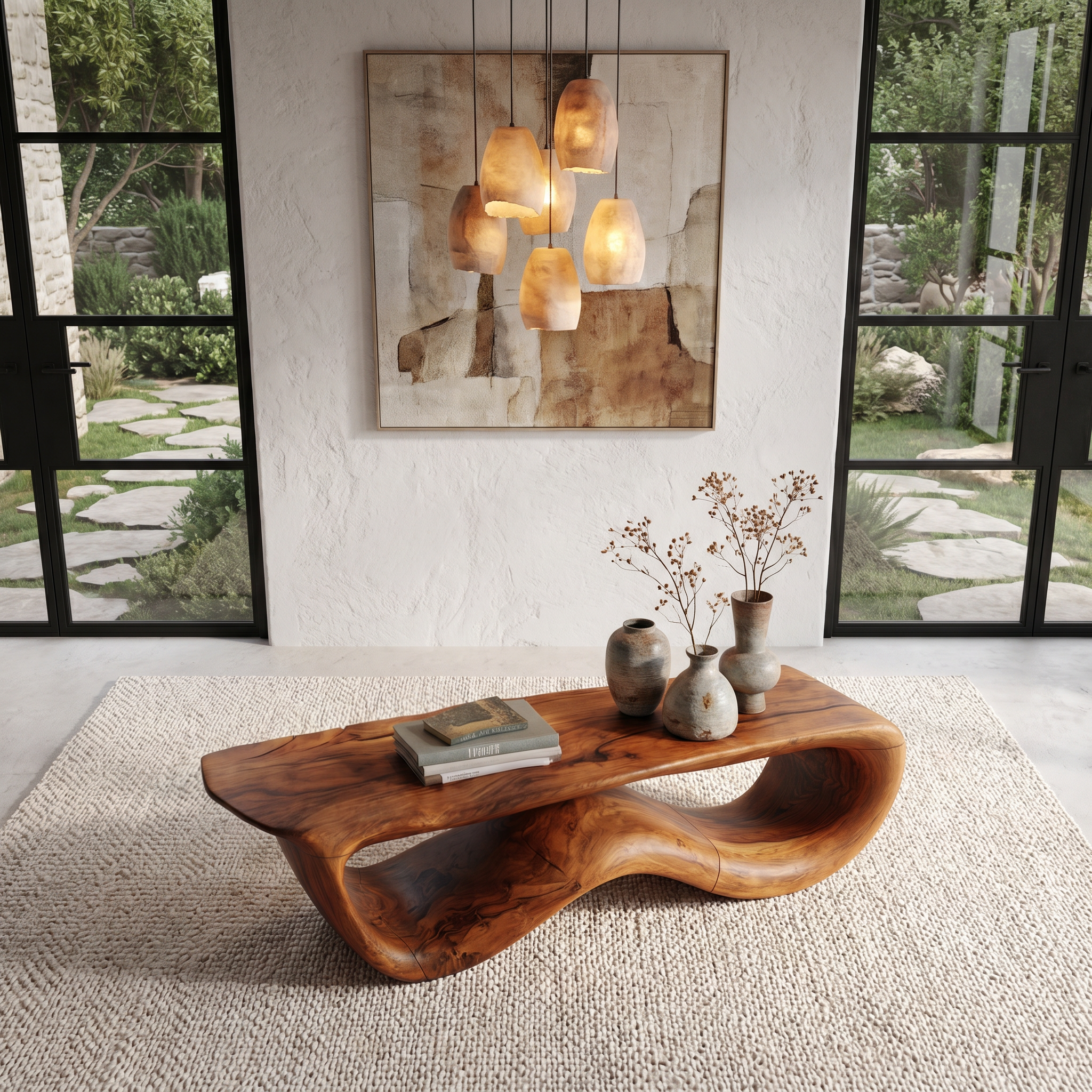 Contemporary Coffee Table With Flowing Solid Wood Silhouette For Living Room SINLHACF389