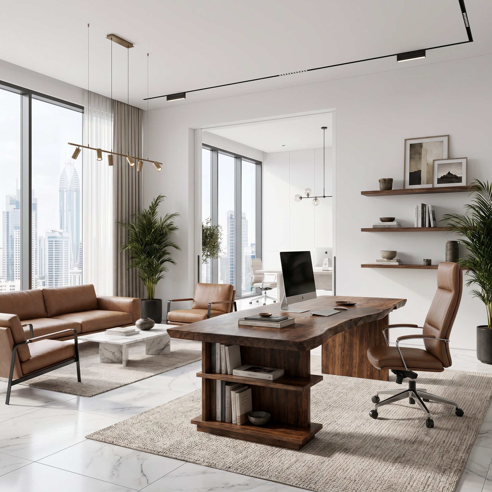 Rustic Executive Desk With Built In Bookshelf And Solid Wood Design For Home Office SINLHADK120