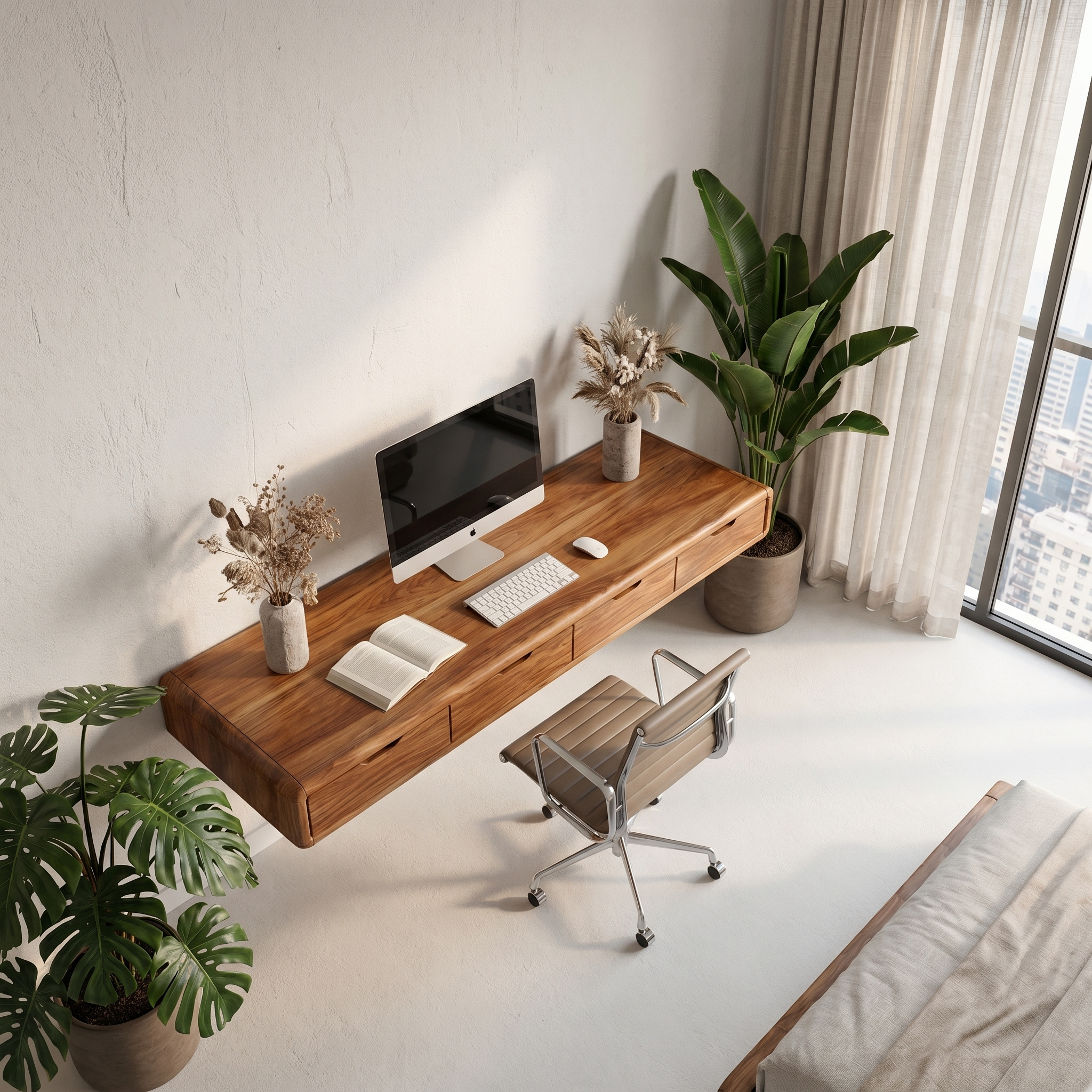 Modern Floating Desk With Built In Drawer Storage And Wall Mounted Shelves For Home Office And Workspace SINLHADK124