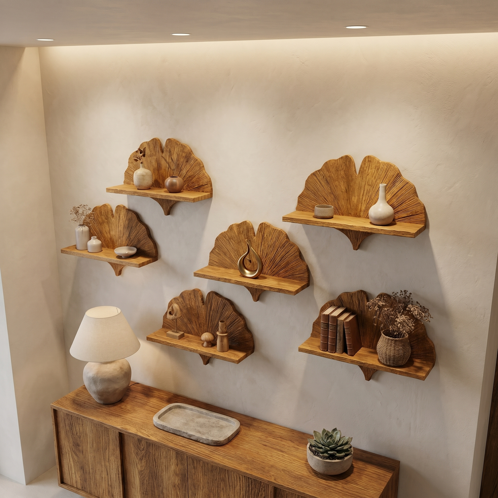 Fan Shape Wall Shelf Wooden Floating Shelf Wall Mounted Shelf For Living Room And Bedroom Decor SINLHAFL531