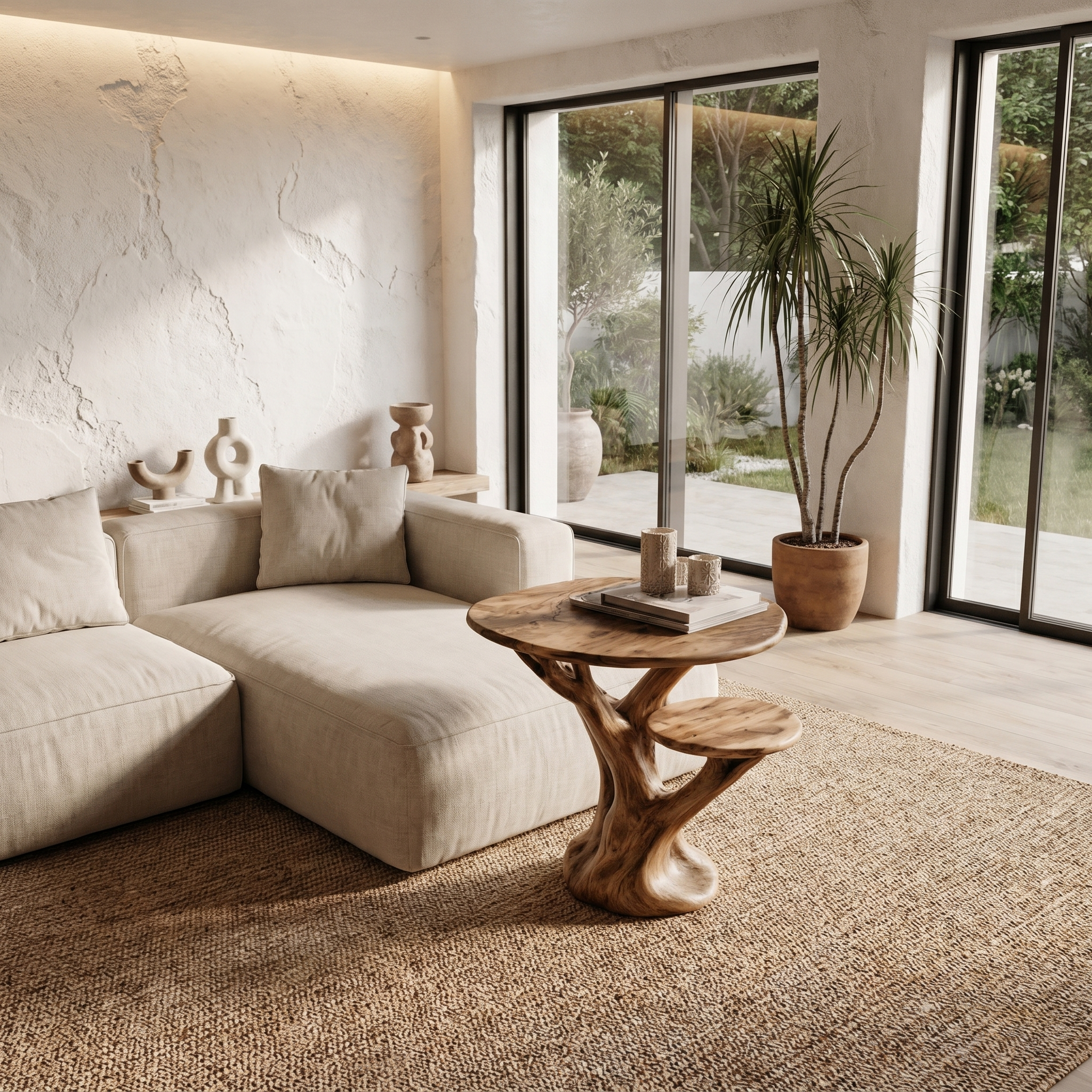 Organic Sculptural Side Table With Tree Inspired Solid Wood Base For Living Room And Bedroom SINLHABT247