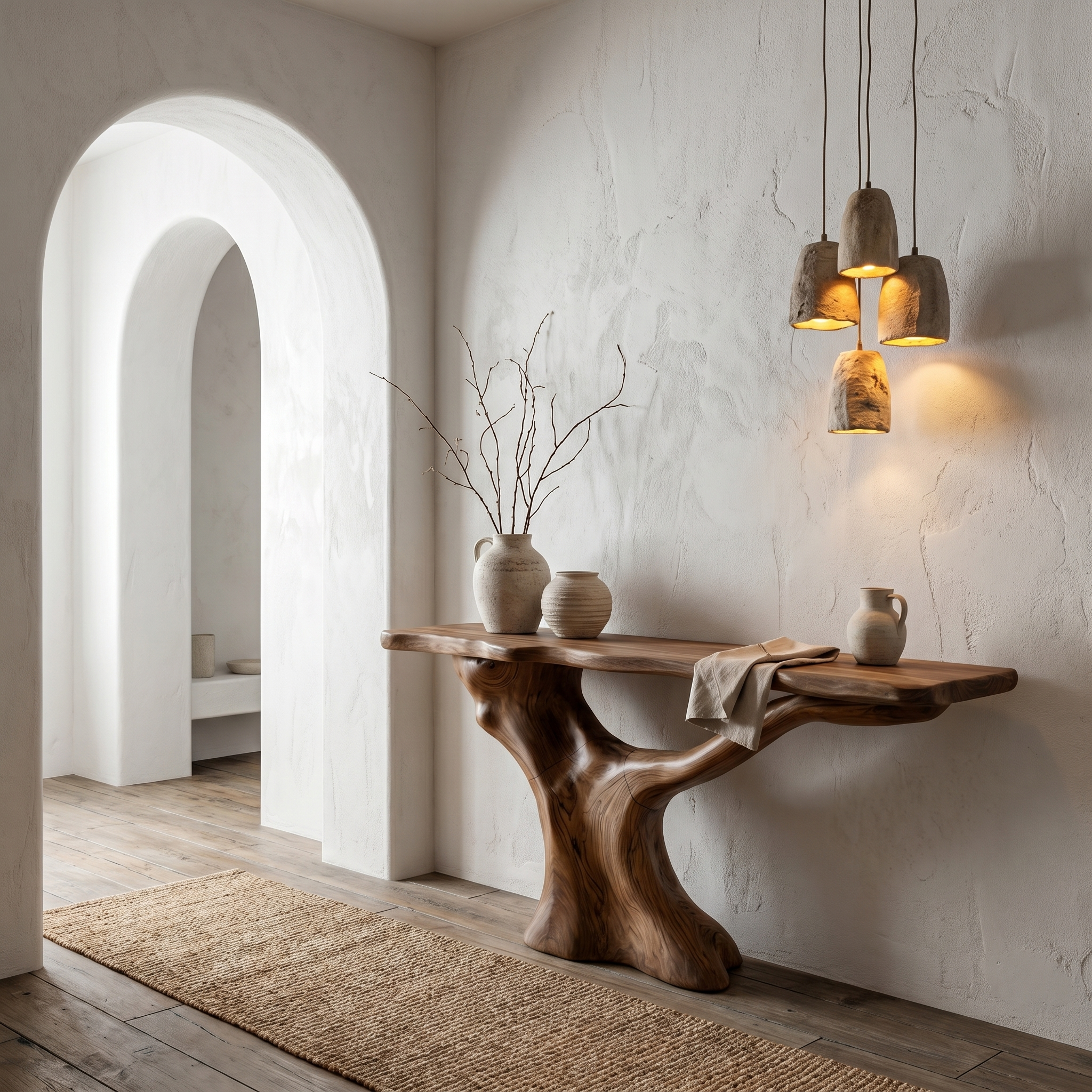 Rustic Console Table With Sculptural Wooden Base For Entryway SINLHACS575