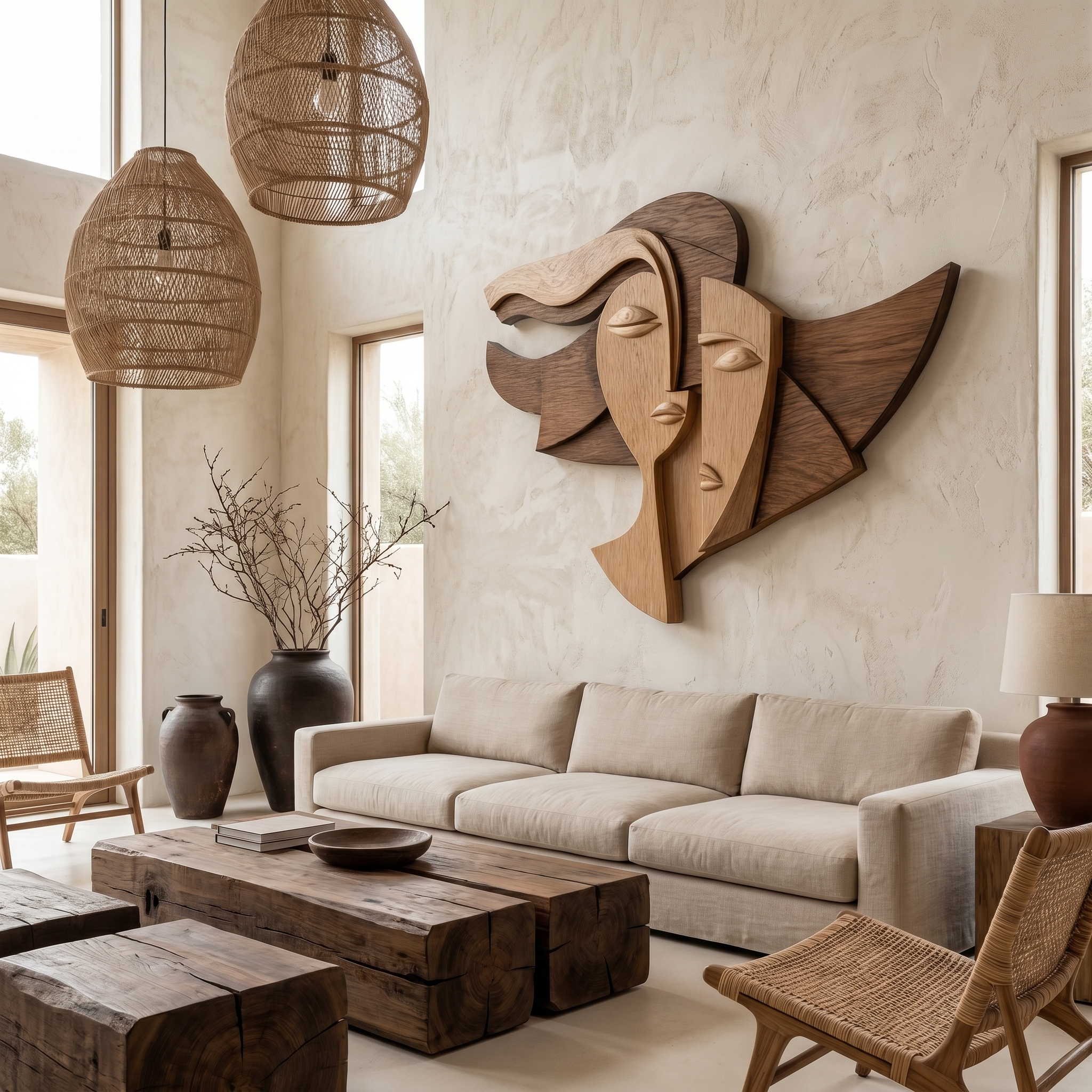 Cubism Style Face Wall Decor Panel For Living Room SINLHAWD070