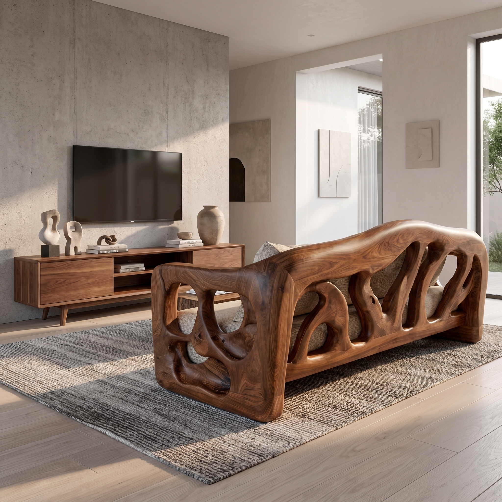 Modern Sofa With Sculptural Solid Wood For Living Room SINLSASF034