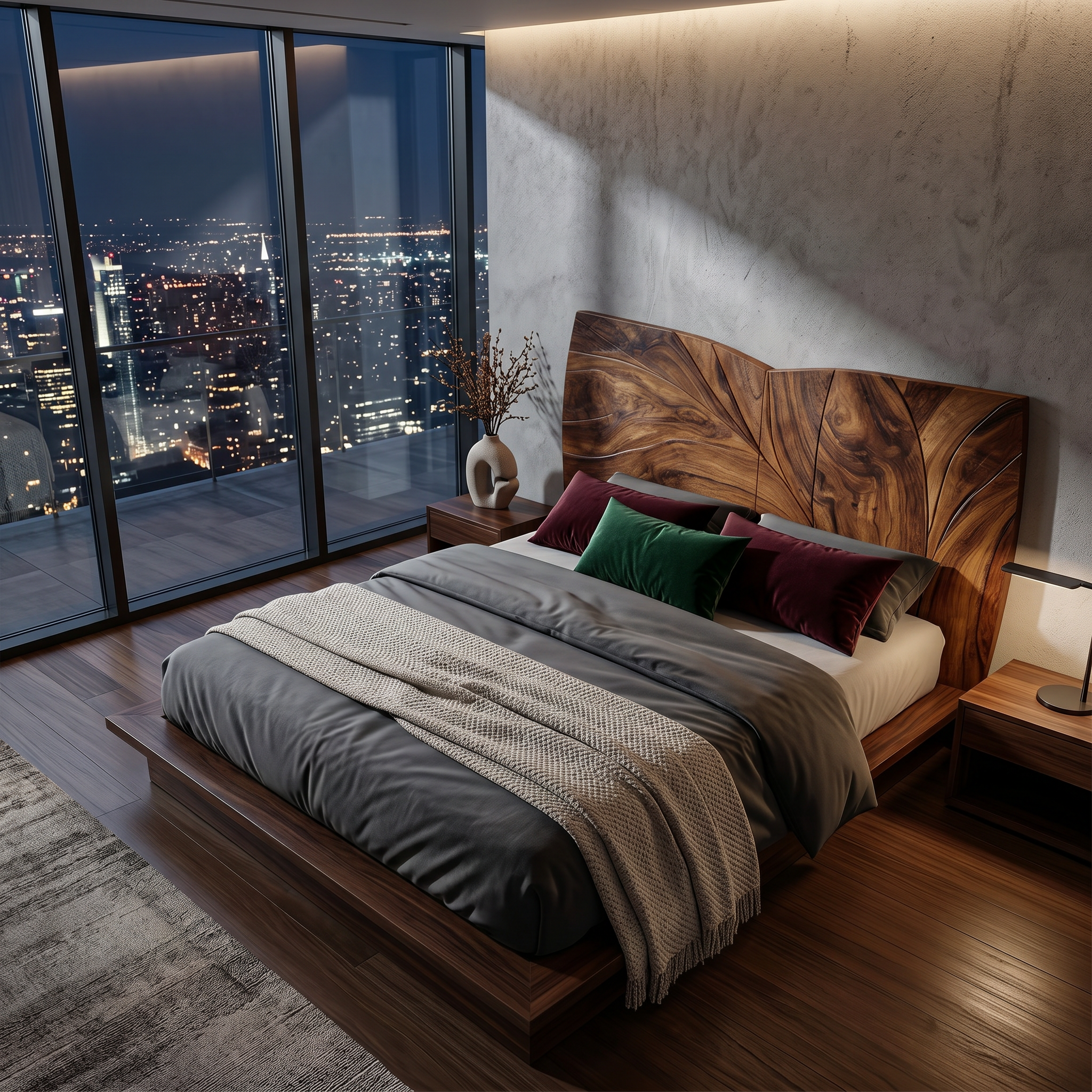Geometric Walnut Wood Headboard For Modern Loft Bedroom SILDTTRHB025