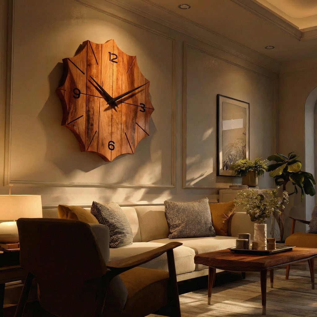 Organic Wooden Wall Clock For Designer Living Room RTTHHNWAC012
