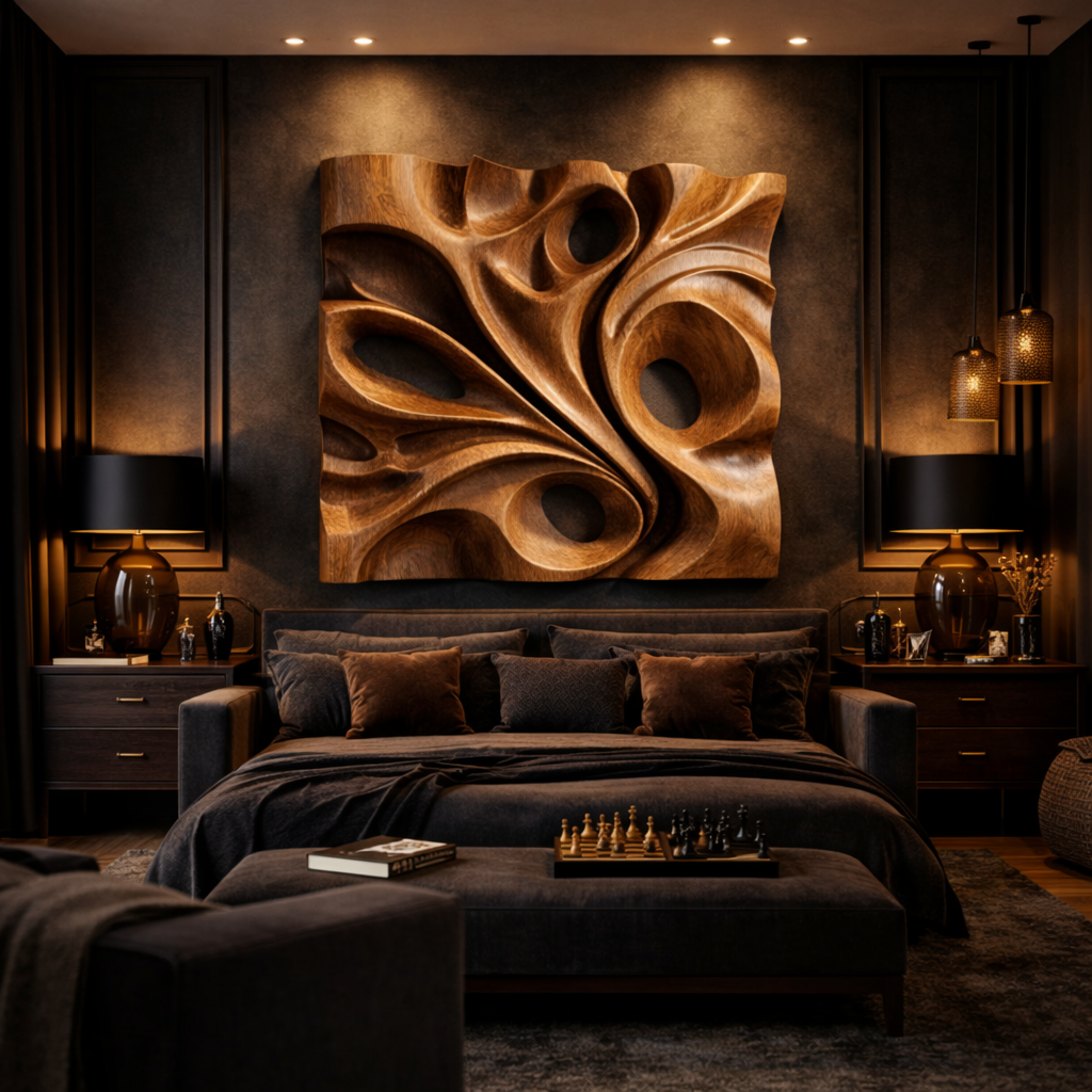 Organic Void Carved Solid Wood Wall Art Sculptural Interior Decor SINLKIWD018