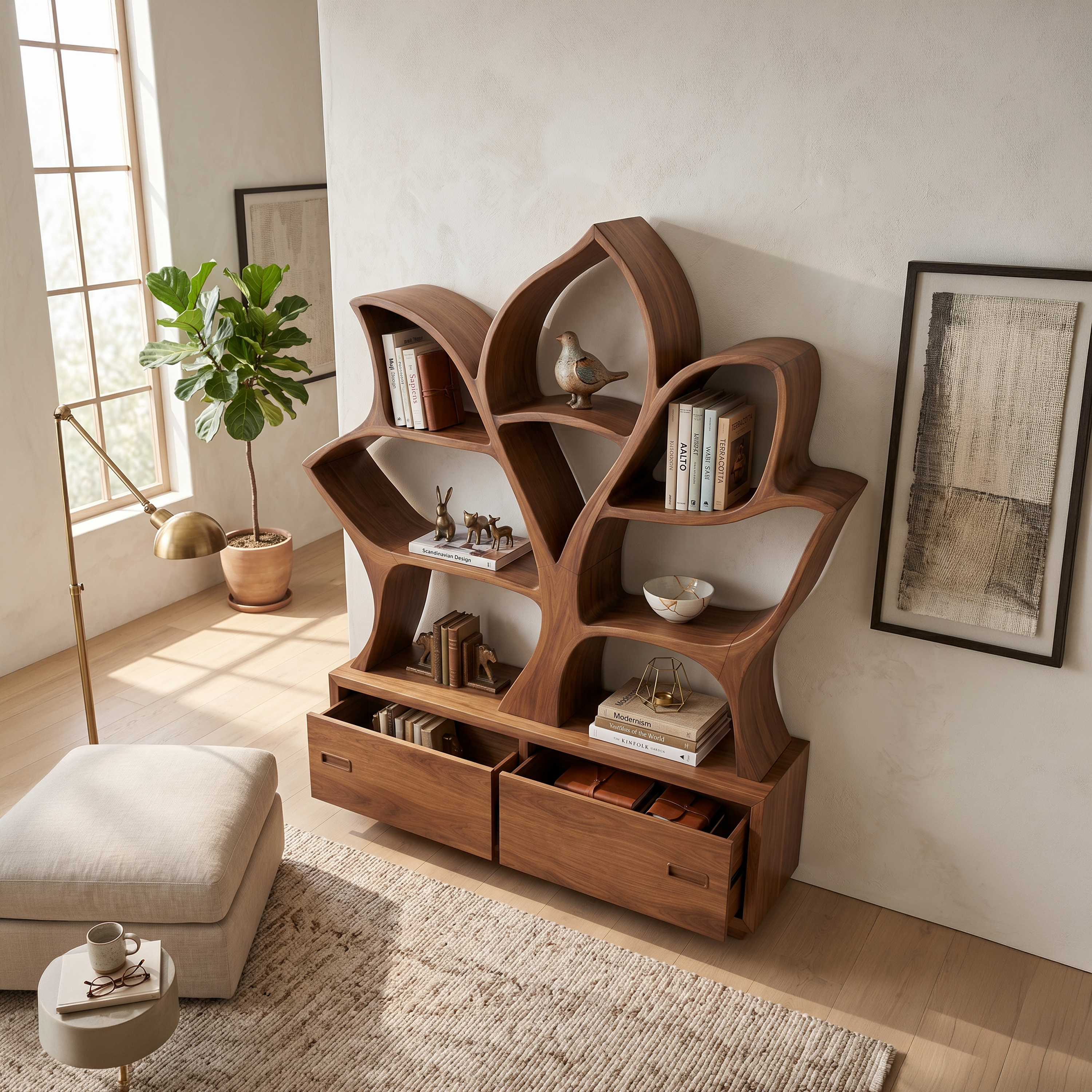 Mid Century Library Bookshelf For Contemporary Living Room SILDTTNBS044