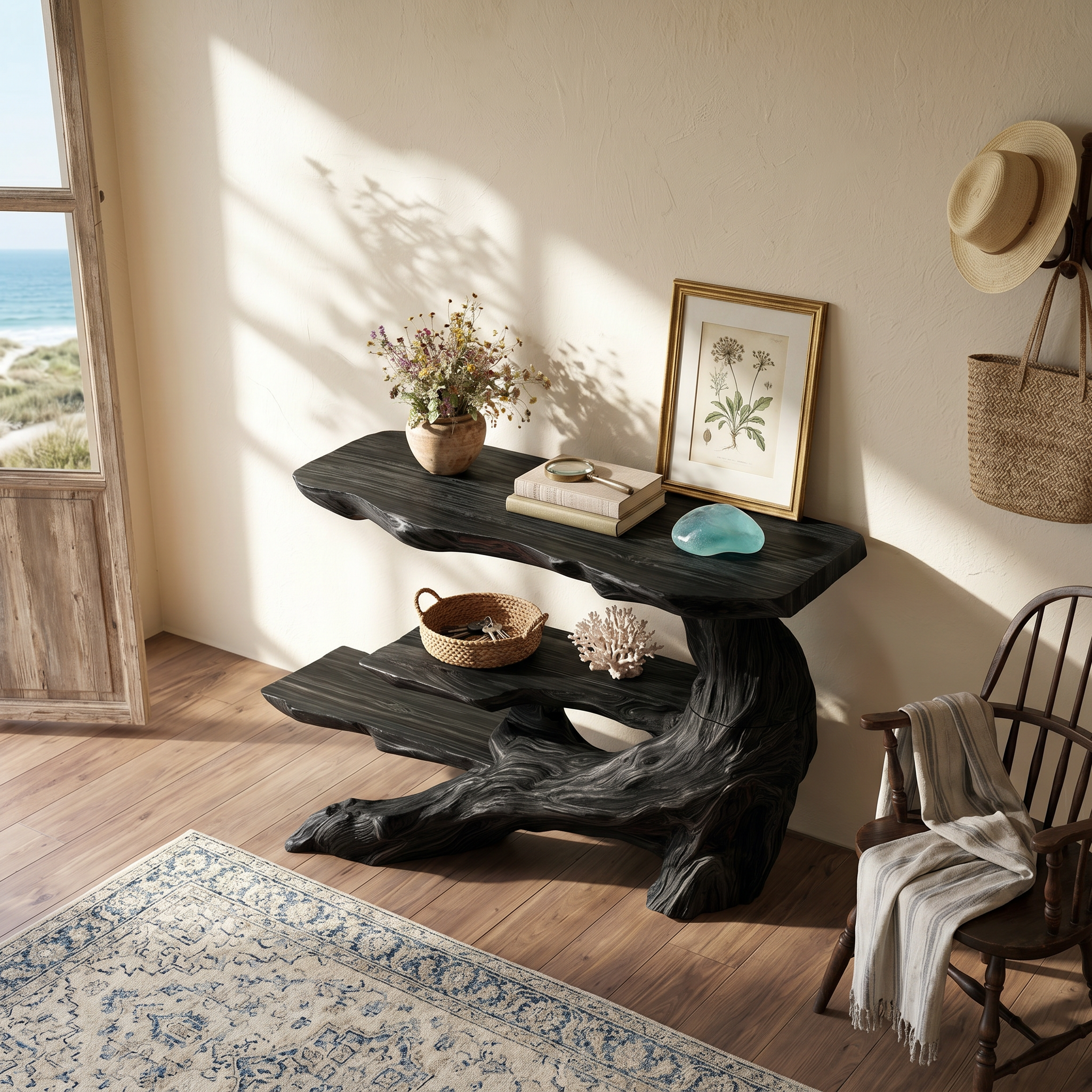 Rustic Black Wood Console Table For Coffee Bar Styling SILDTTRCS065