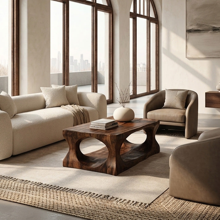 Organic Style Coffee Table Natural Wood For Living Room RTTHHNCF077