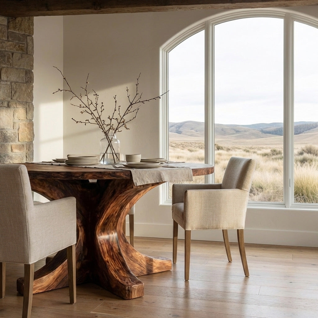 Modern Round Wooden Dining Table With Flared Base For Kitchen RTTHHNDN042