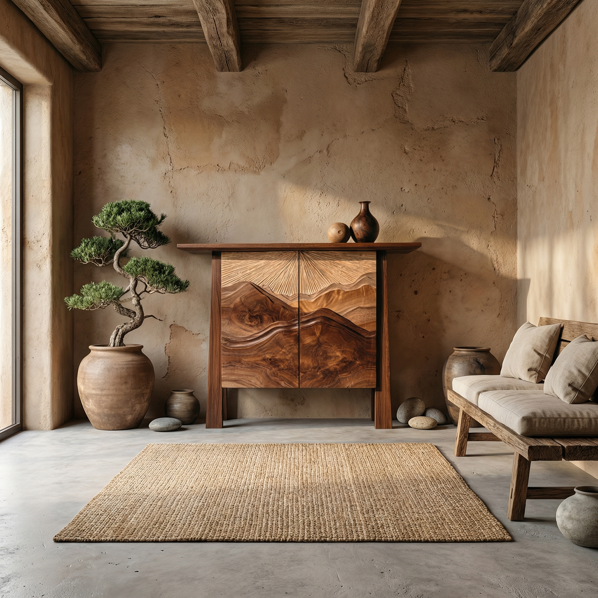 Rustic Mountain Carved Cabinet For Living Room And Dining Room SINLSASC474