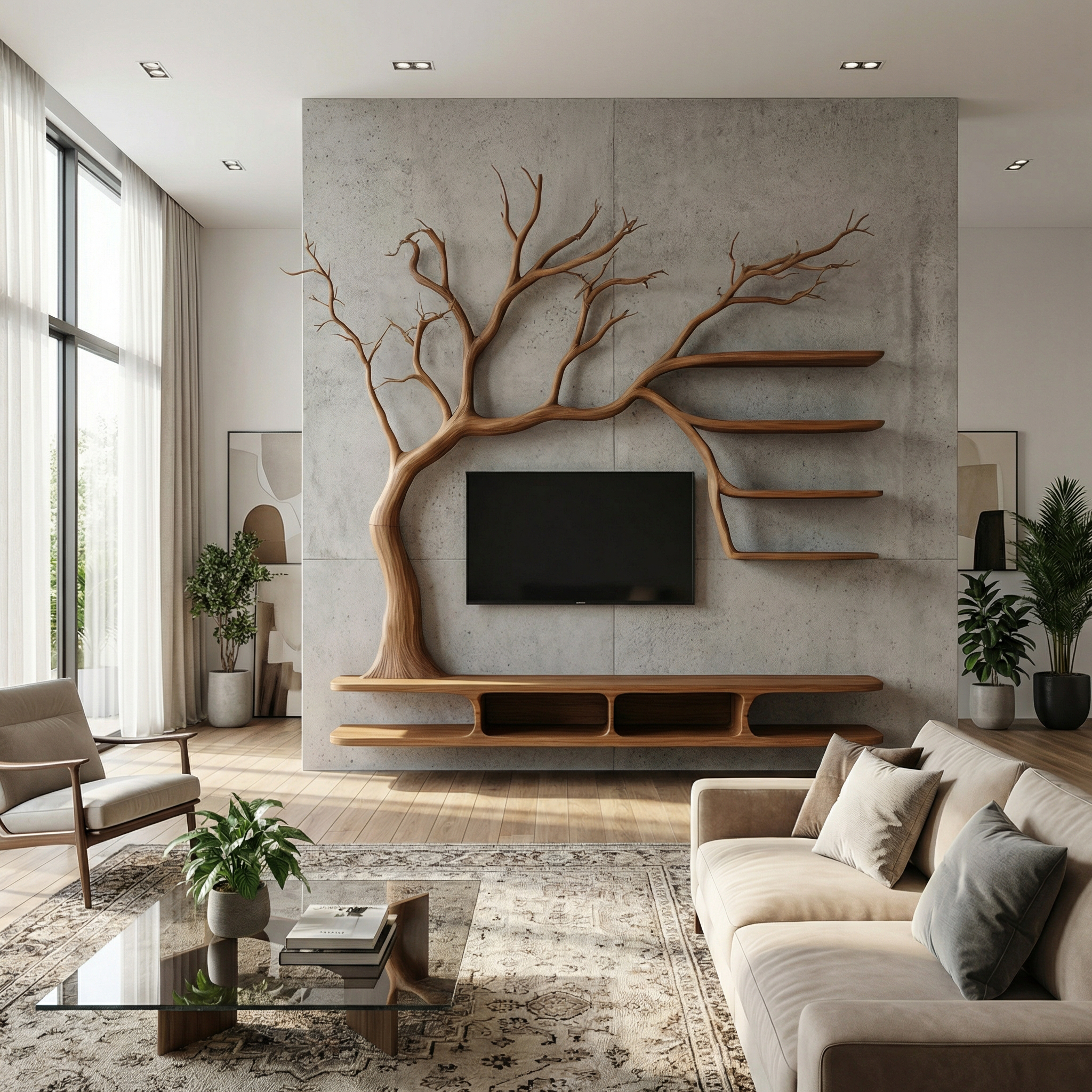 Rustic Artistic Tree TV Cabinet For Living Room And Entertainment Area SINLSATB704