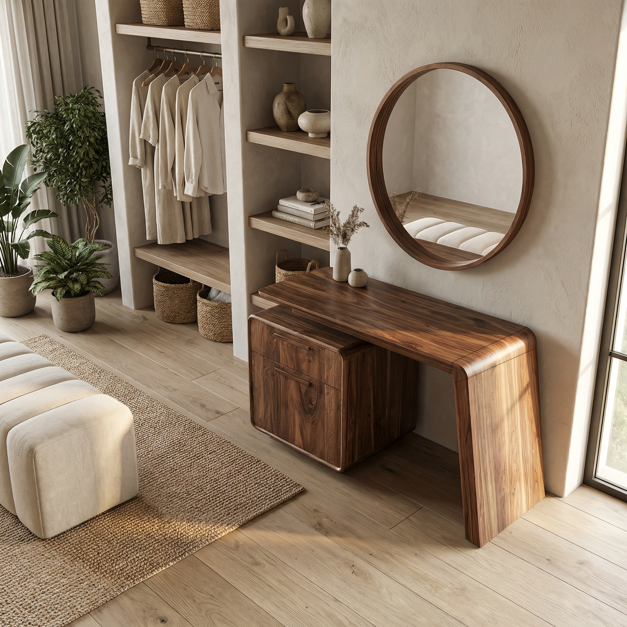 Modern Minimalist Dressing Table With Storage Sculptural Design For Bedroom SINLSABDT052