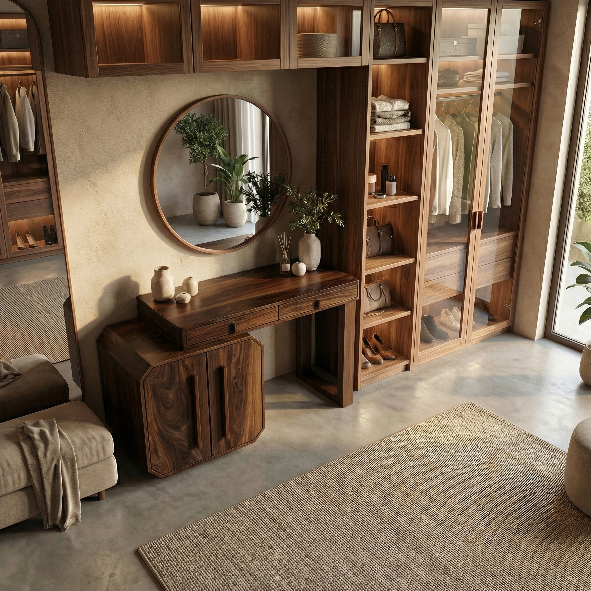 Contemporary Dressing Table With Storage Cabinet Sculptural Design For Bedroom SINLSABDT053