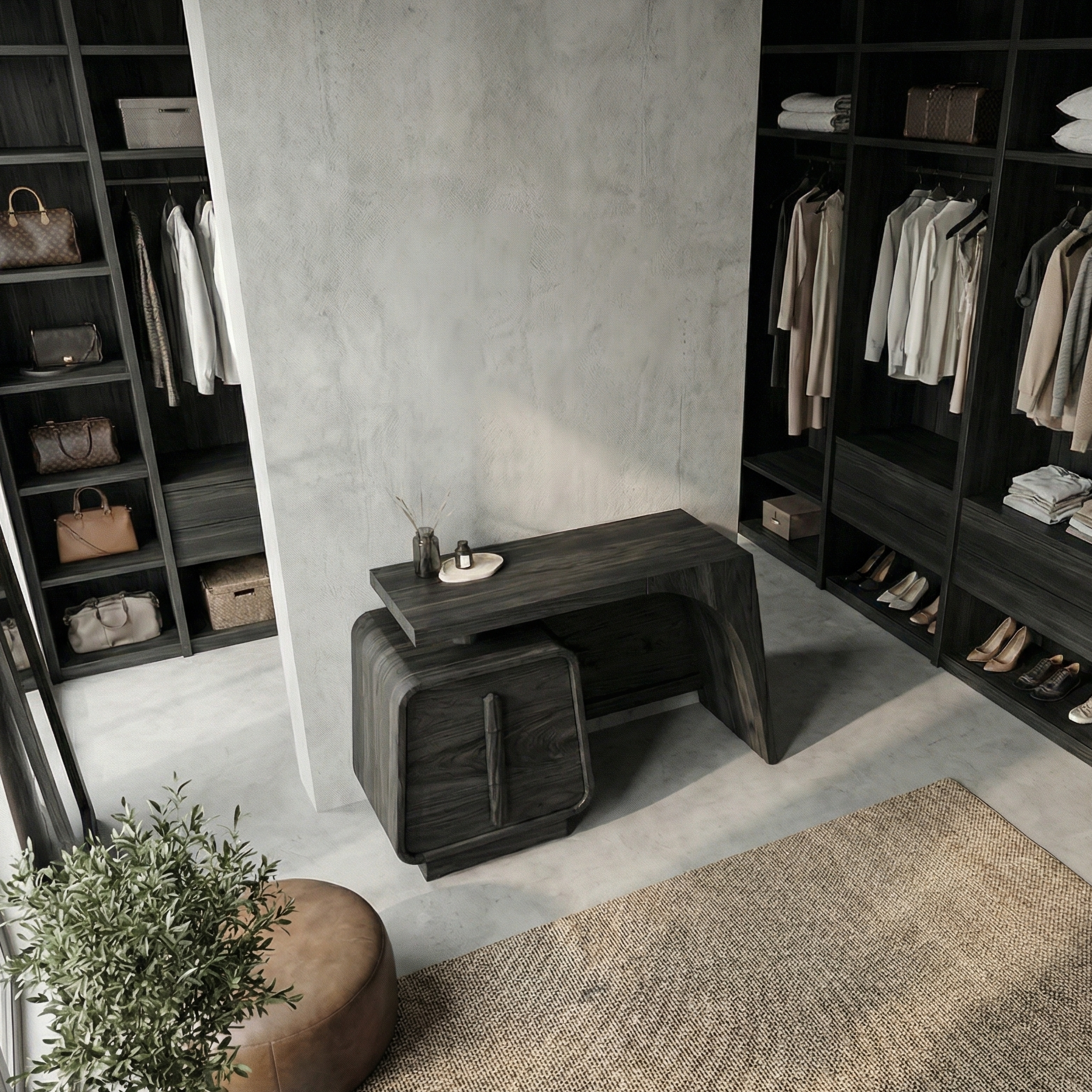 Minimalist Dressing Table With Storage Sculptural Curved Design For Bedroom SINLSABDT051