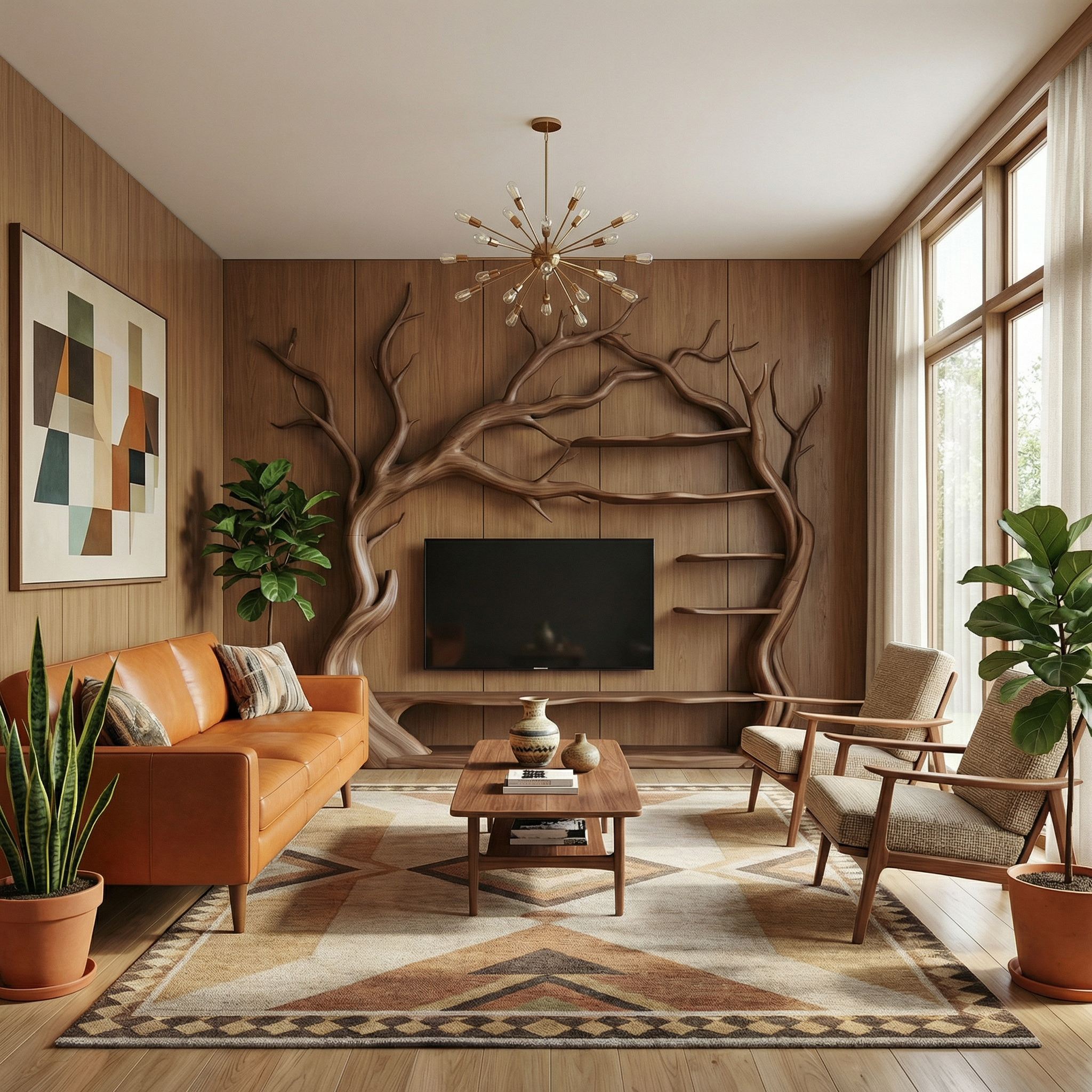Rustic Statement Tree TV Console For Living Room And Artistic Interior SINLSATB707