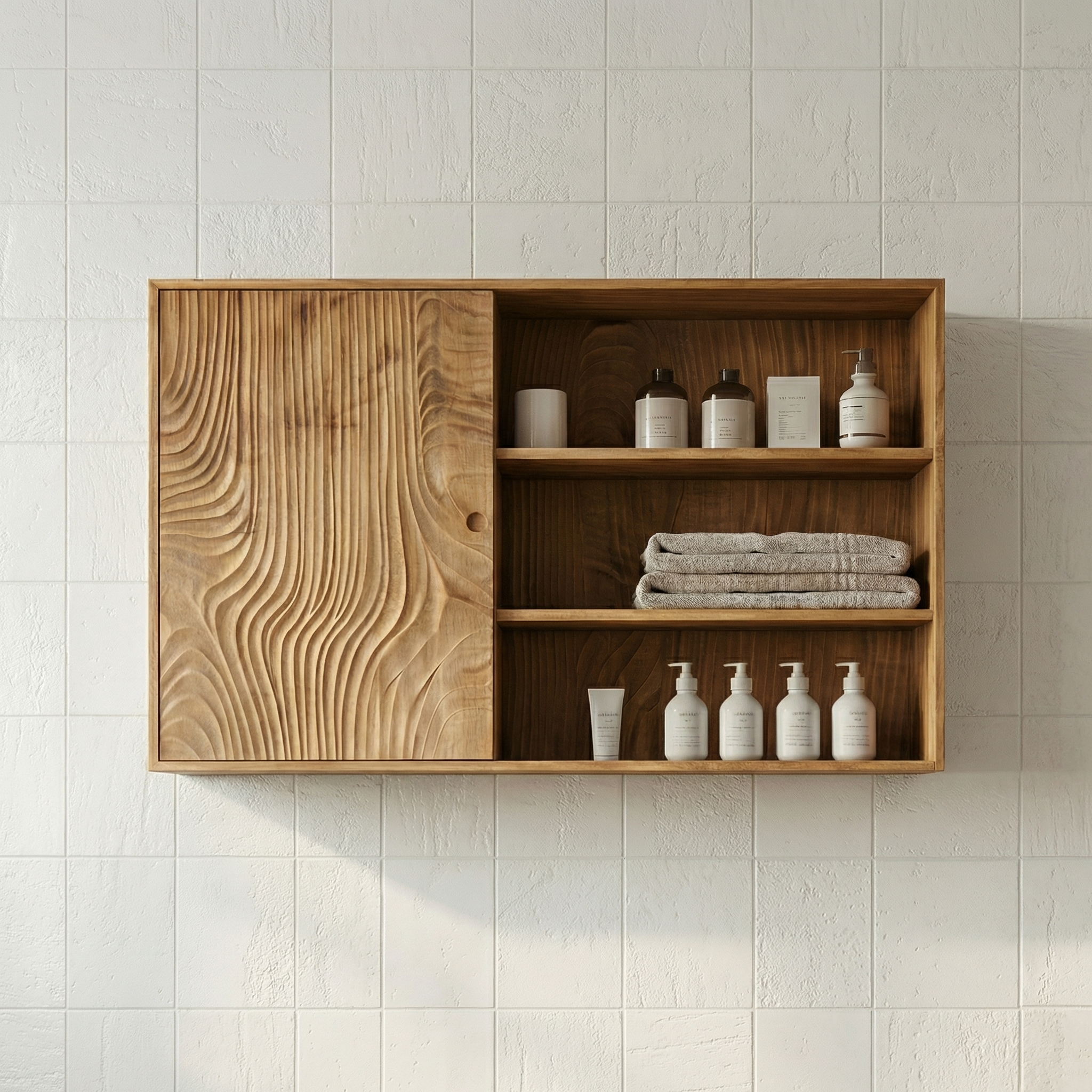 Natural Bathroom Cabinet With Storage Solid Wood For Bathroom Space SINLSABCT014
