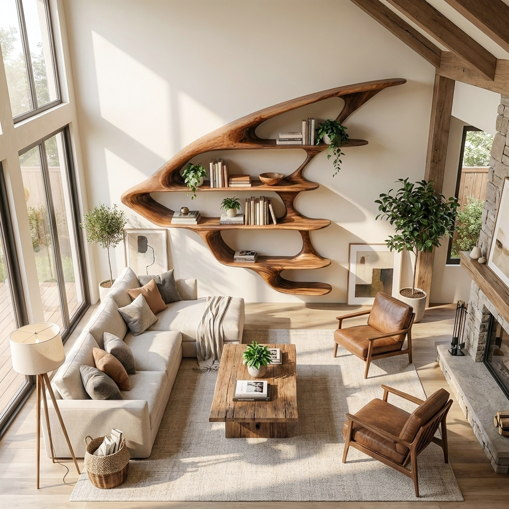 Wooden Floating Bookshelf Unique Design For Living Room Wall RTTHTTBS133